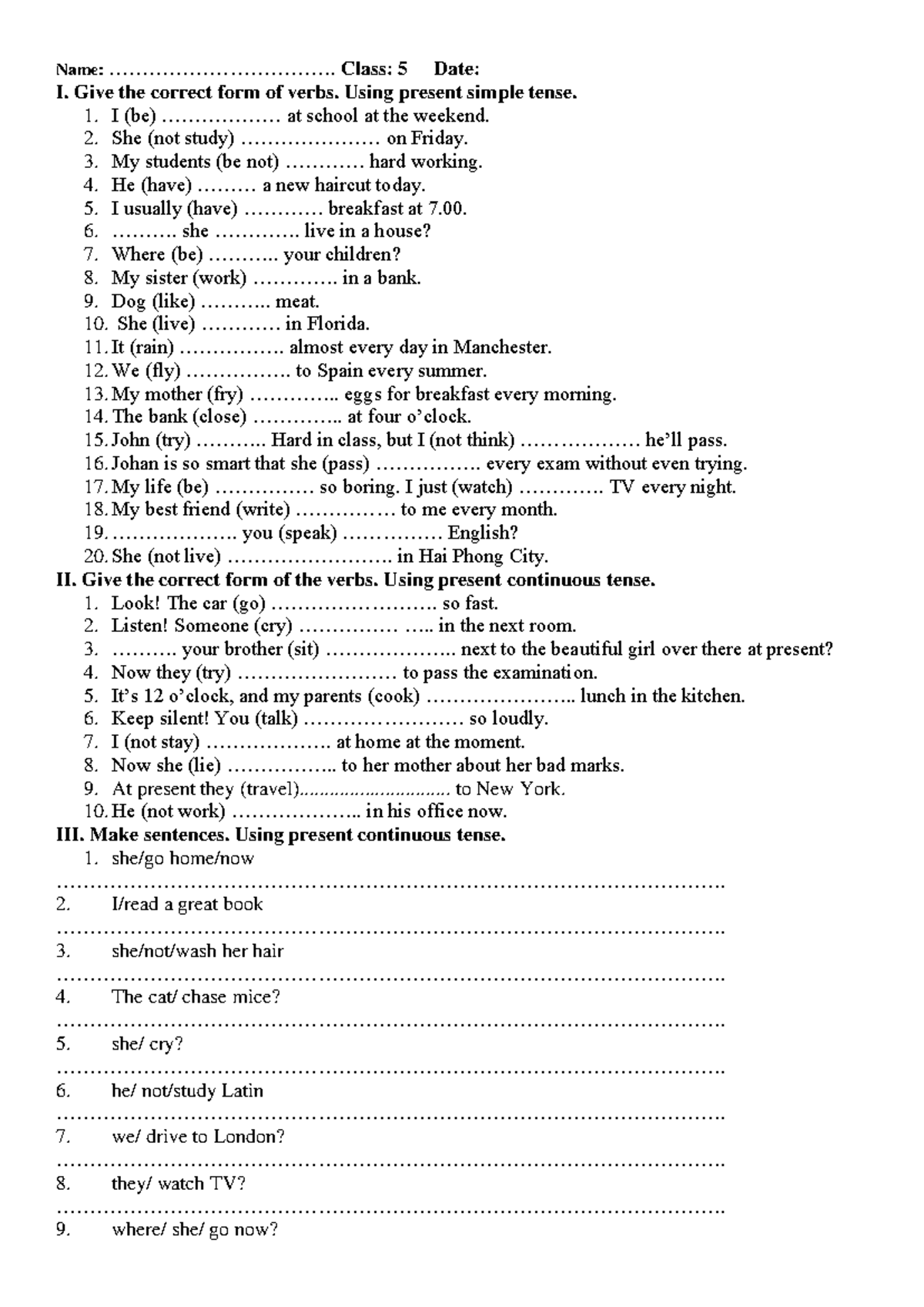 BUỔI 14 - Present Simple & Continuous Tense Exercises - Studeersnel