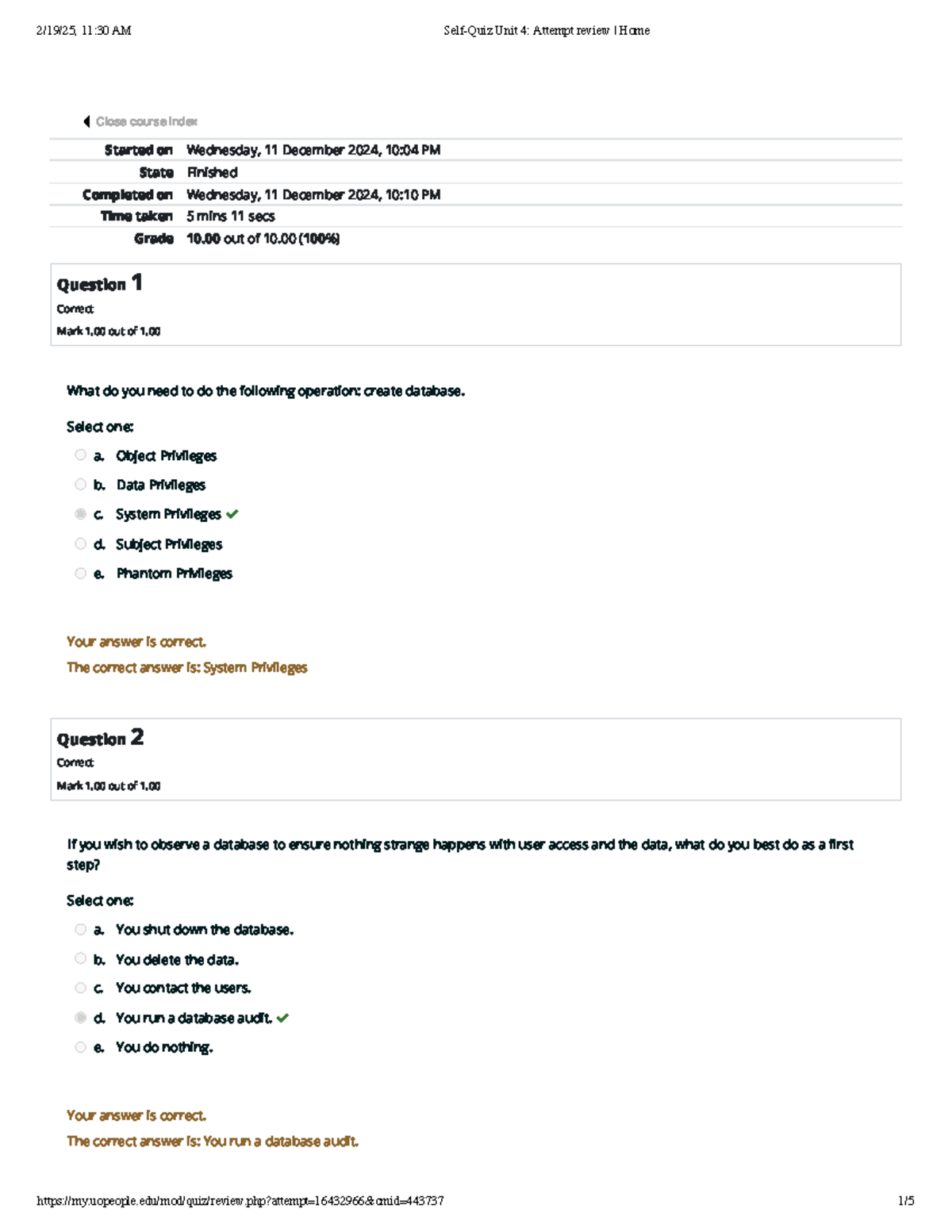 CS 3306 Self-Quiz Unit 4 Attempt 1 review Home - Started on Wednesday ...