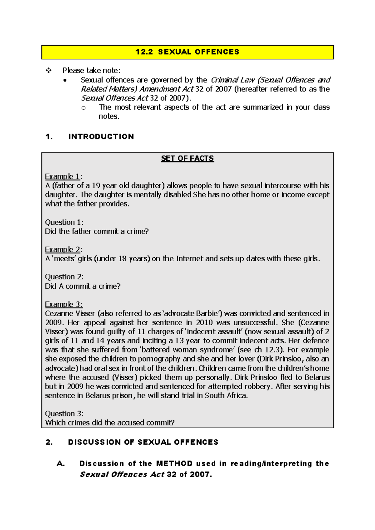 Chapter 12. 2 Sexual offences class notes Important - 12 SEXUAL ...