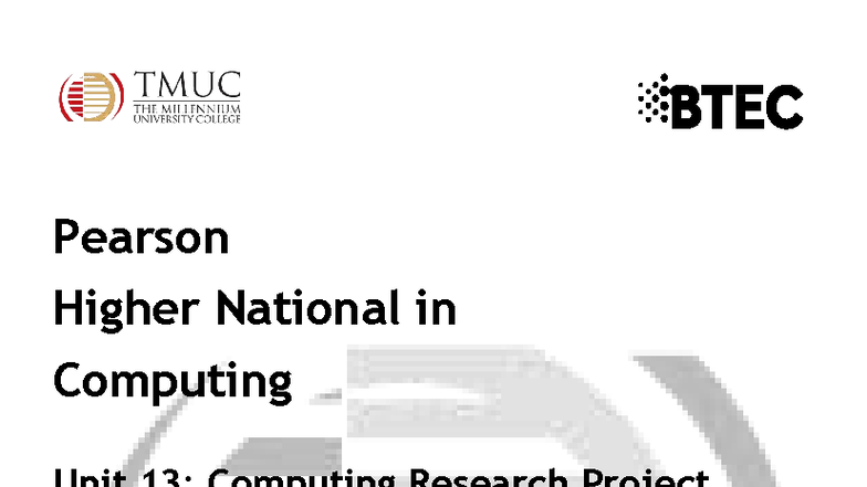 Unit 16: Computing Research Project Assignment Brief - Fall 24 - Studocu