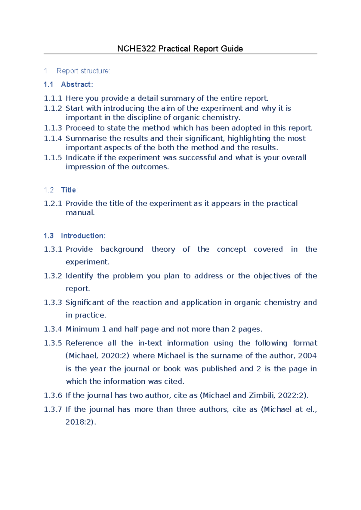 NCHE322 Practical Report Structure and Guidelines - Studocu