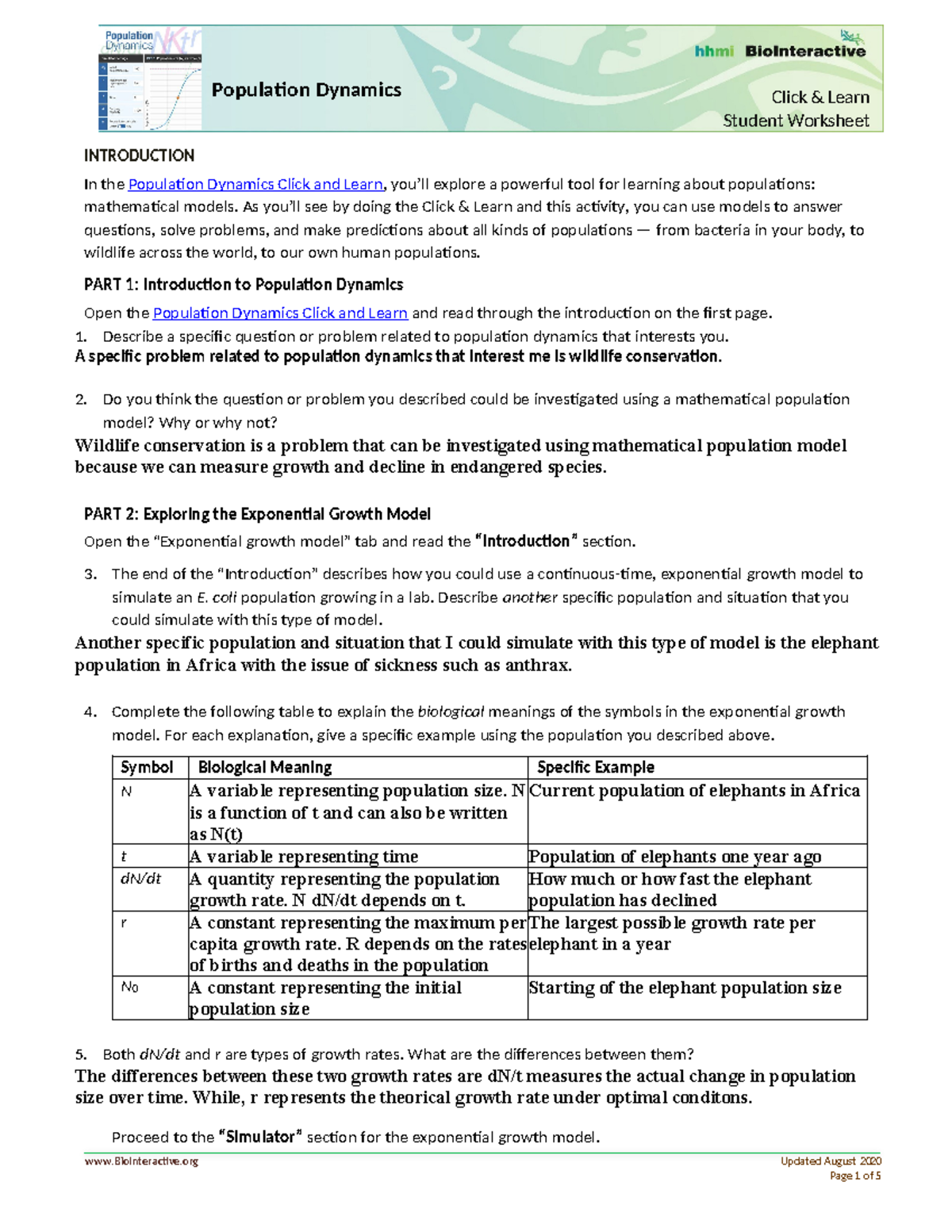 Population Dynamics Worksheet - Student Activity - JAITE-CL 0-1 - Studocu