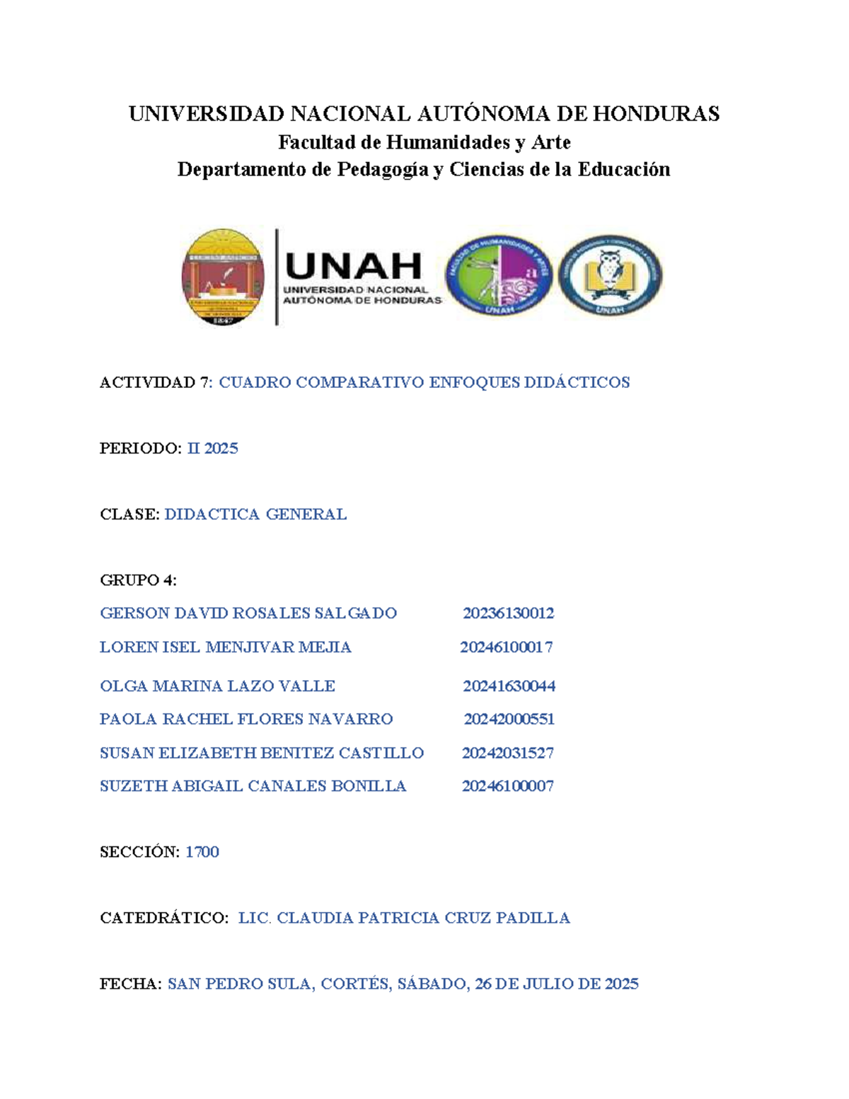 Actividad 7: Cuadro Comparativo de Enfoques Didácticos - Didáctica General (U4 - Document Preview