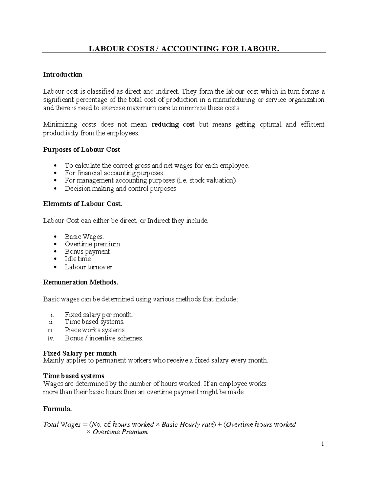 Labour Cost Analysis Notes (ACCT 101) - Studocu
