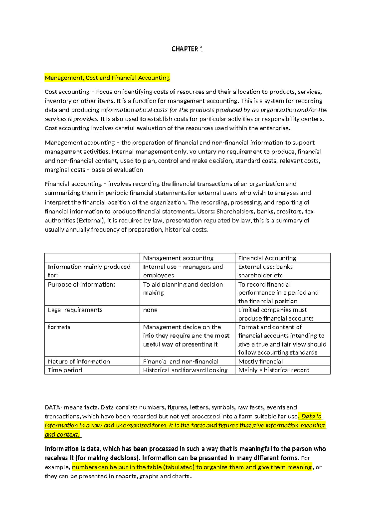 CHAPTER 1 & 2: Management Accounting Overview (Course Code: MA101 ...