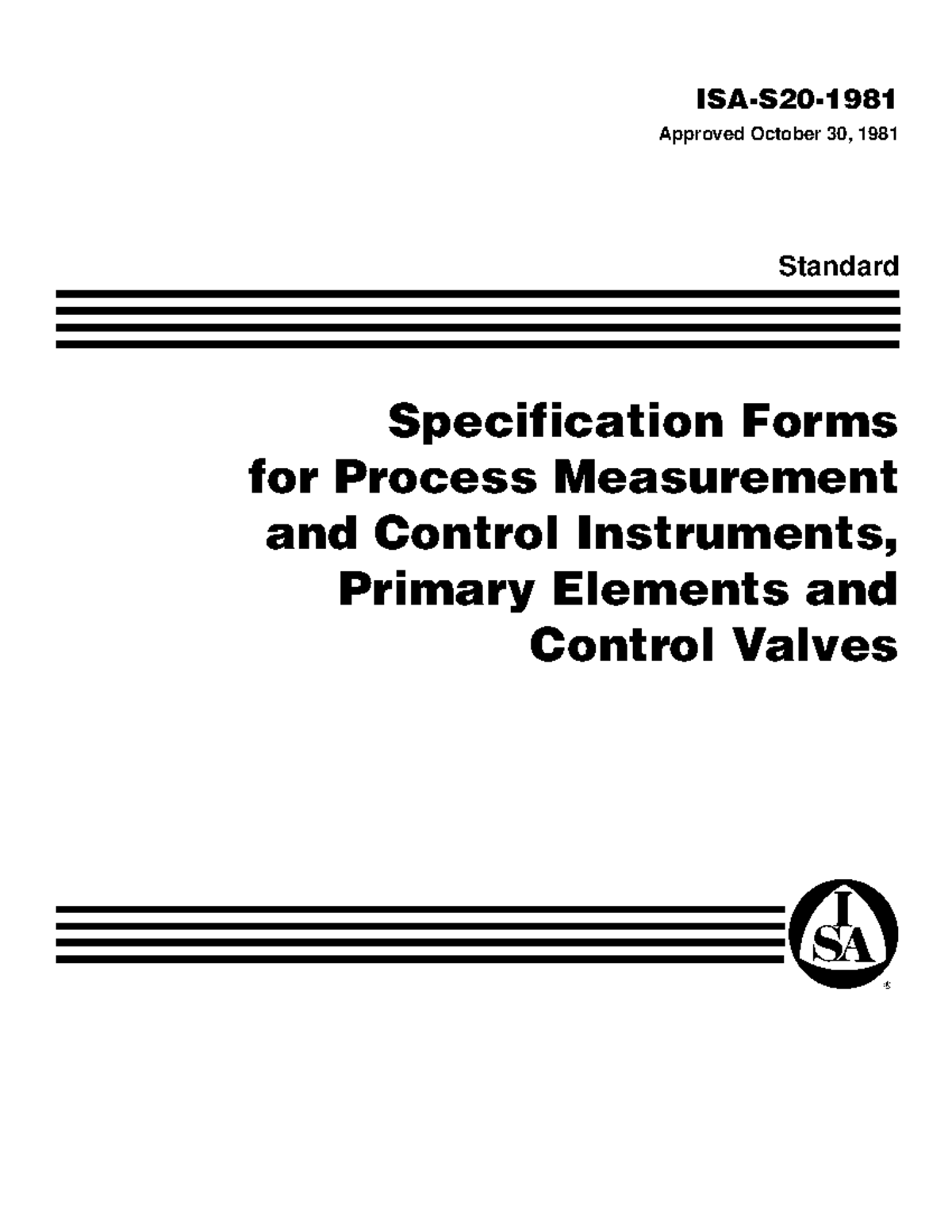 ISA S20 Specification Forms - Measurement and Control Instruments Guide ...