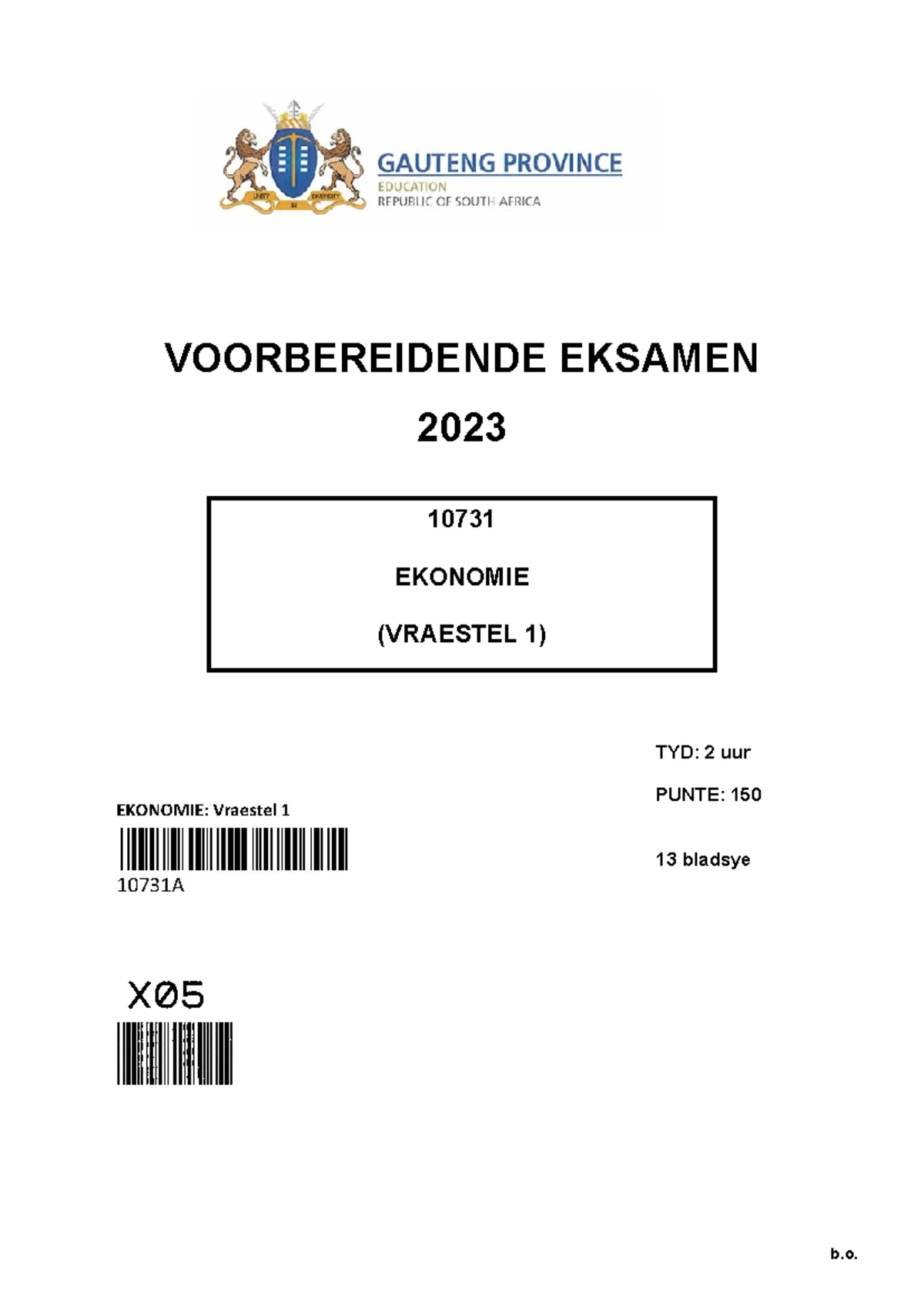 BMT 212 Toets 2 Memo - Biometry Practice Question Paper - Studocu