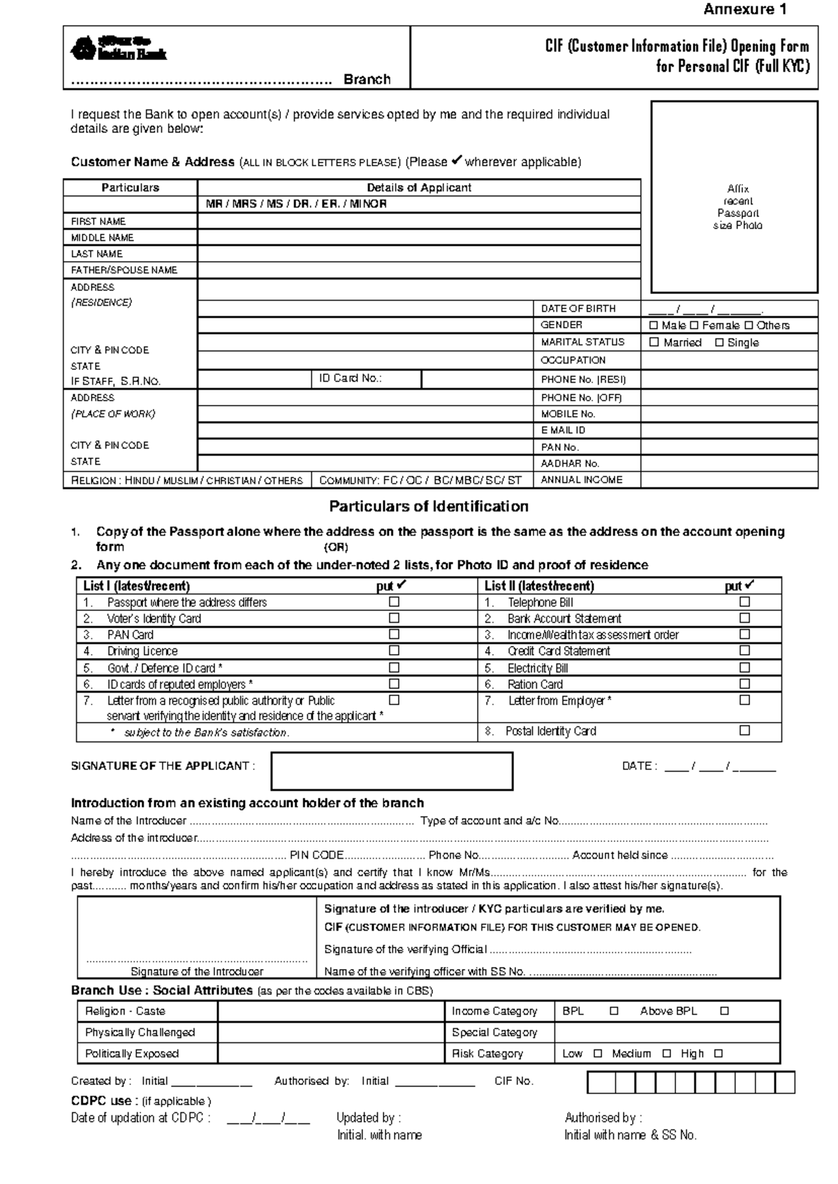 Personal CIF Opening Form for Full KYC Documentation - Studocu