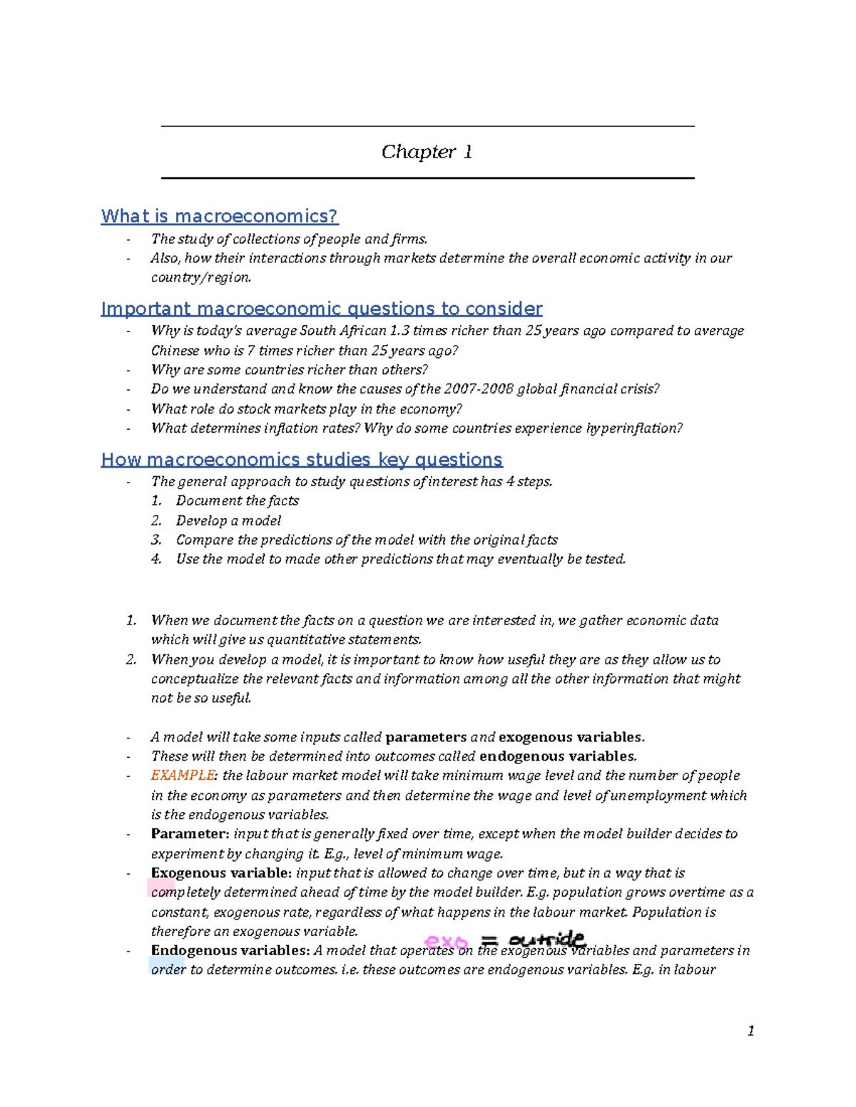 Chapter 1 - Notes from text book - Chapter 1 What is macroeconomics ...