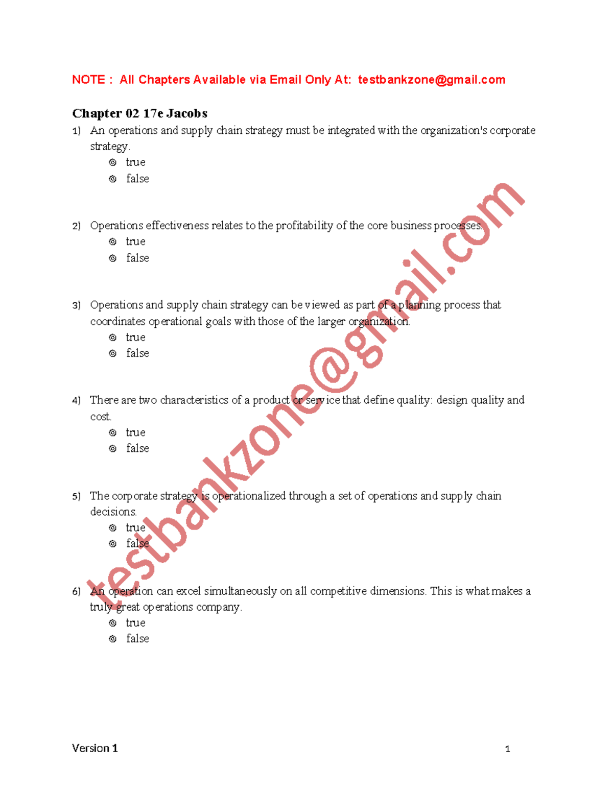 Operations and Supply Chain Management 17th Edition - Chapter 02 Test ...