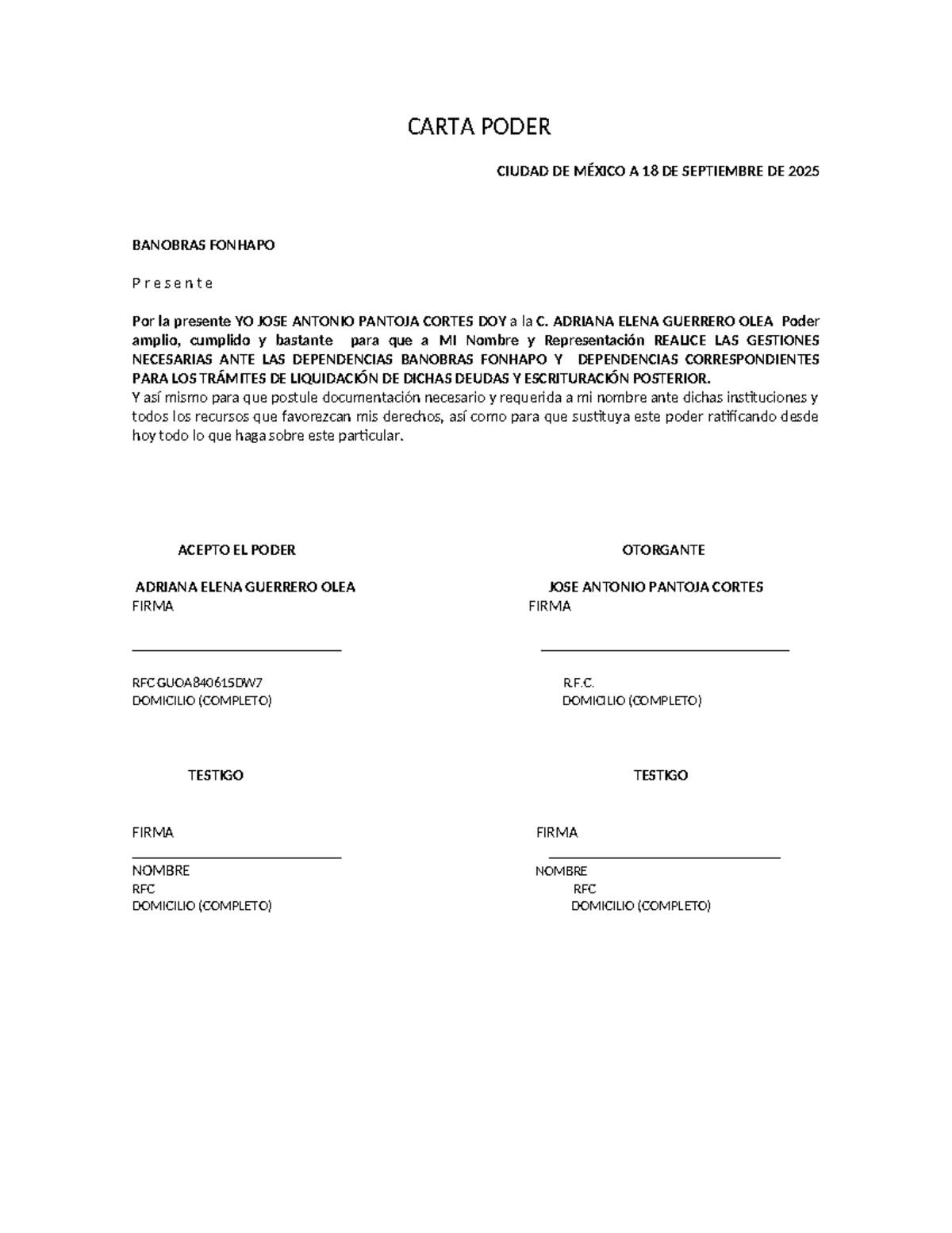 Formato de Carta Poder - Ciudad de México, 18 Sept 2025 - Studocu