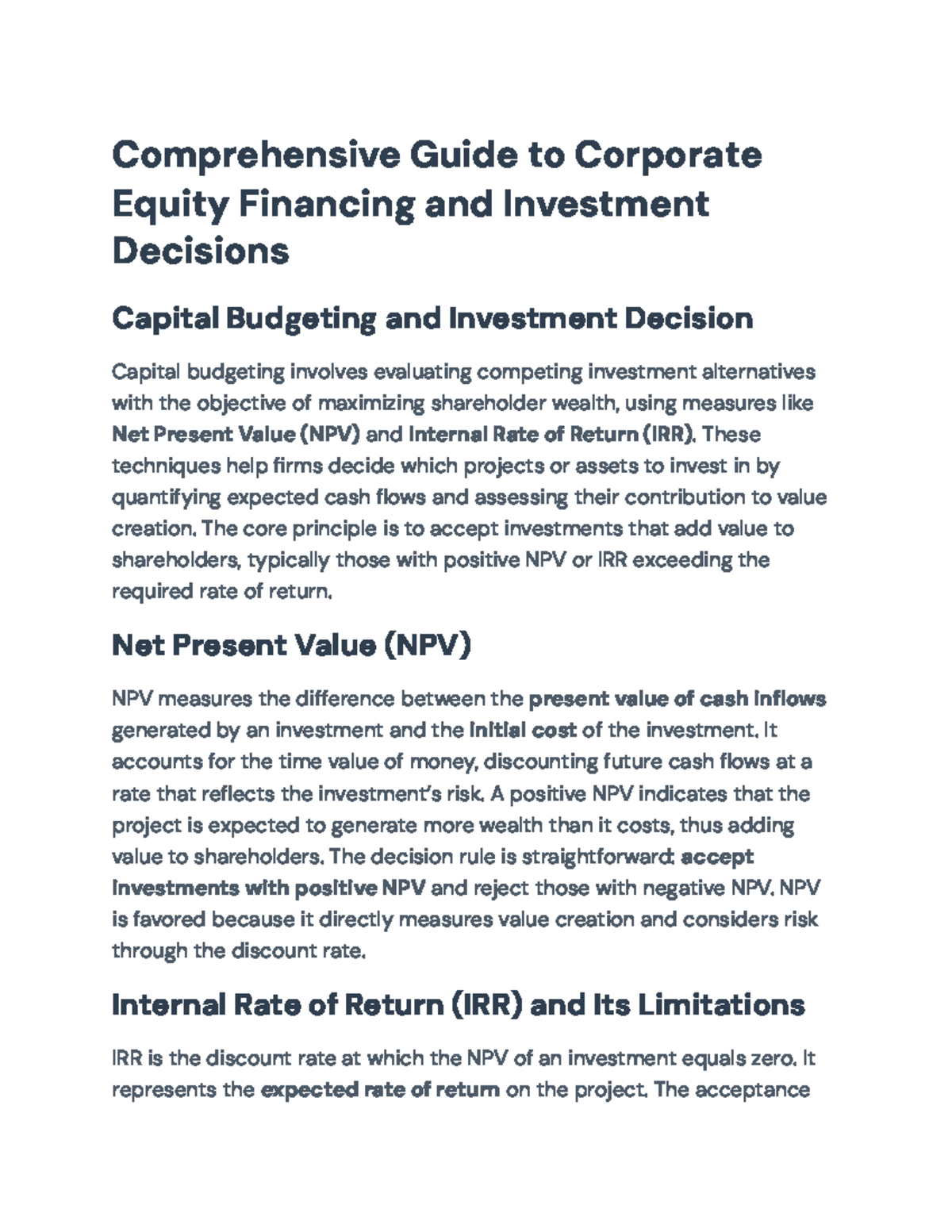 Comprehensive Guide to Corporate Equity Financing & Capital Budgeting ...