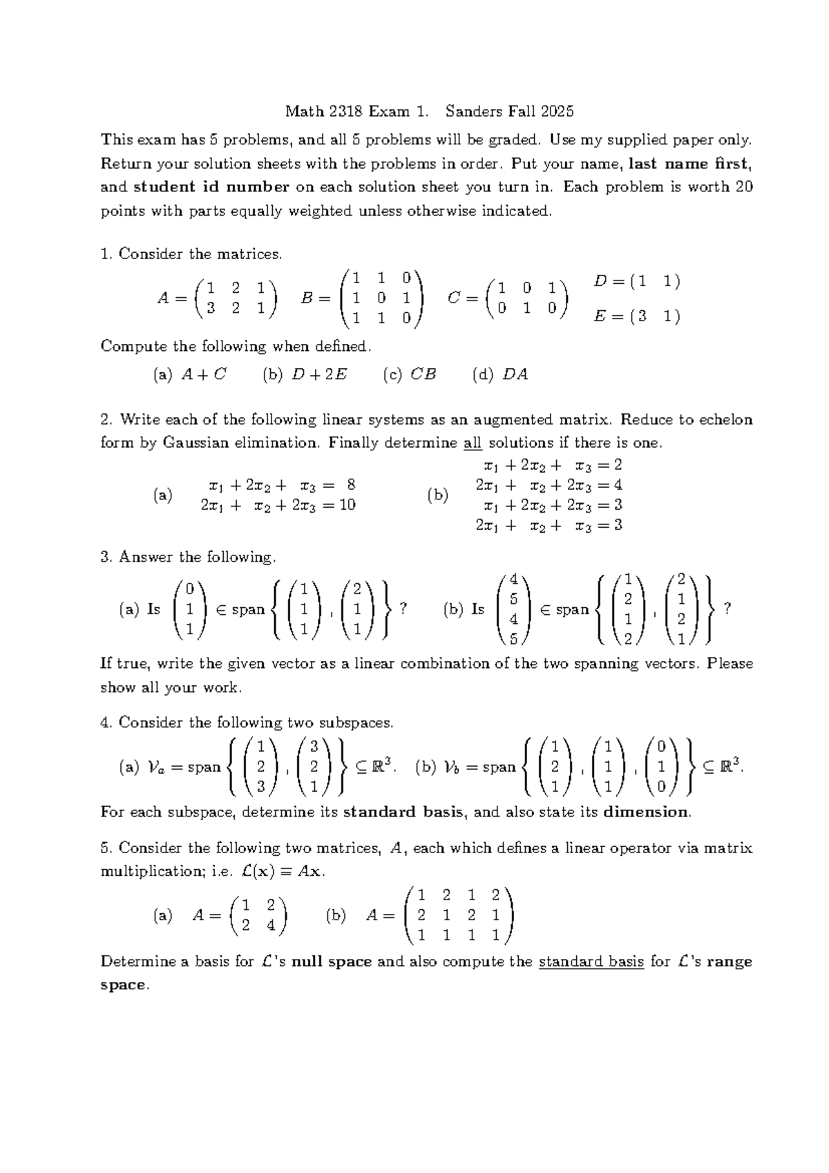 Math 2318 Fall 2025 Exam 1 Solutions and Guidelines - Studocu
