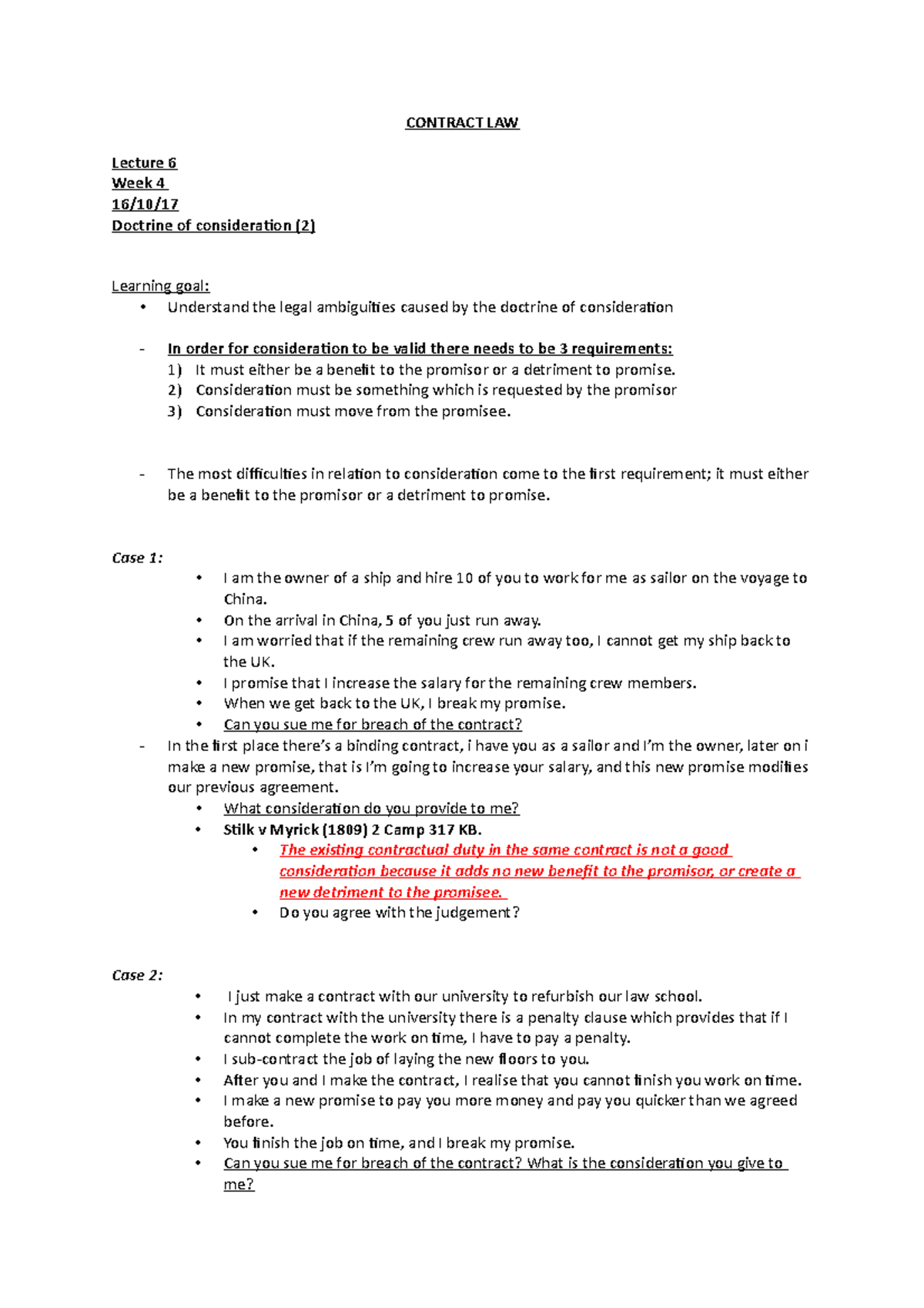 Contract LAW lecture 6 consideration - CONTRACT LAW Lecture 6 Week 4 16 ...