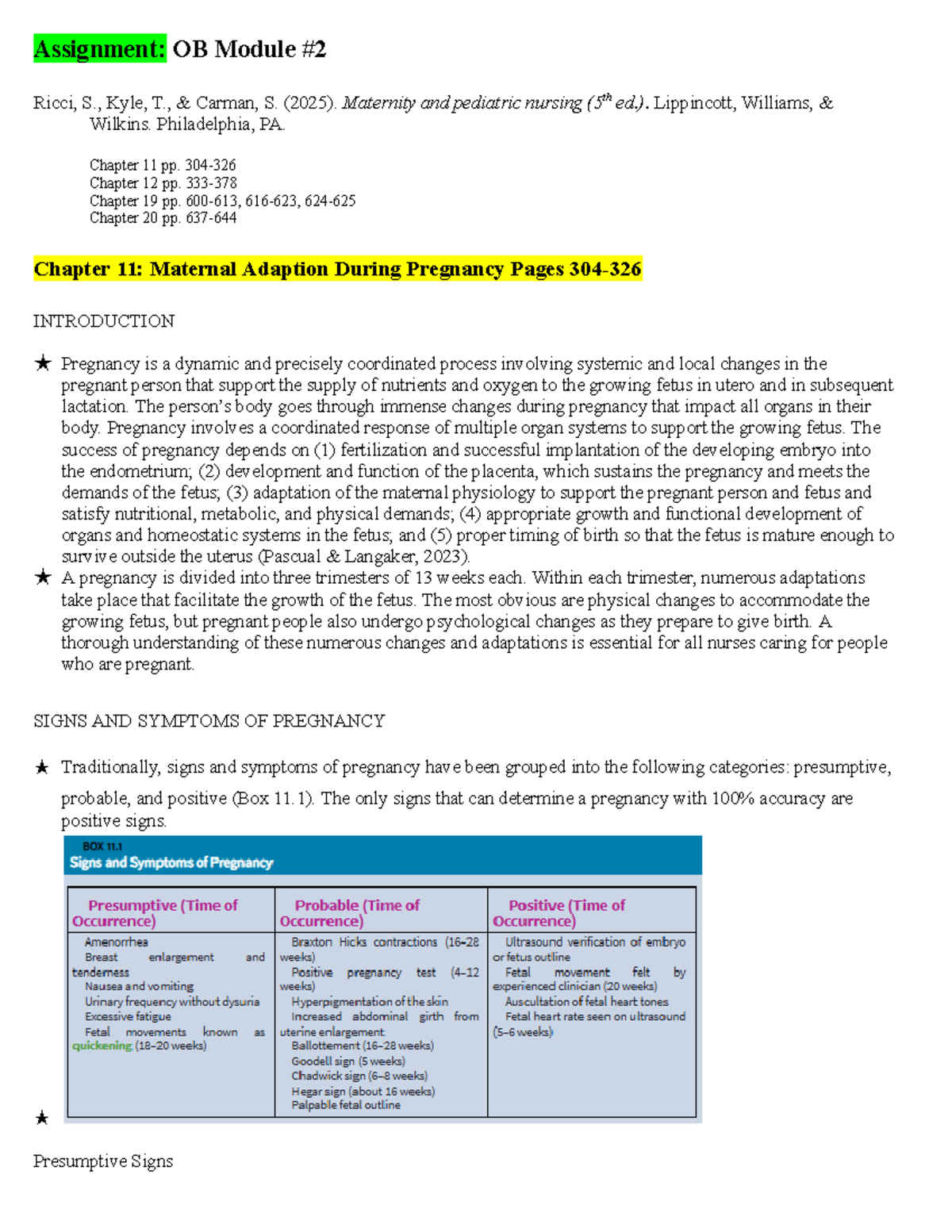 OB Module 2: Maternity and Pediatric Nursing Chapter Notes - Studocu