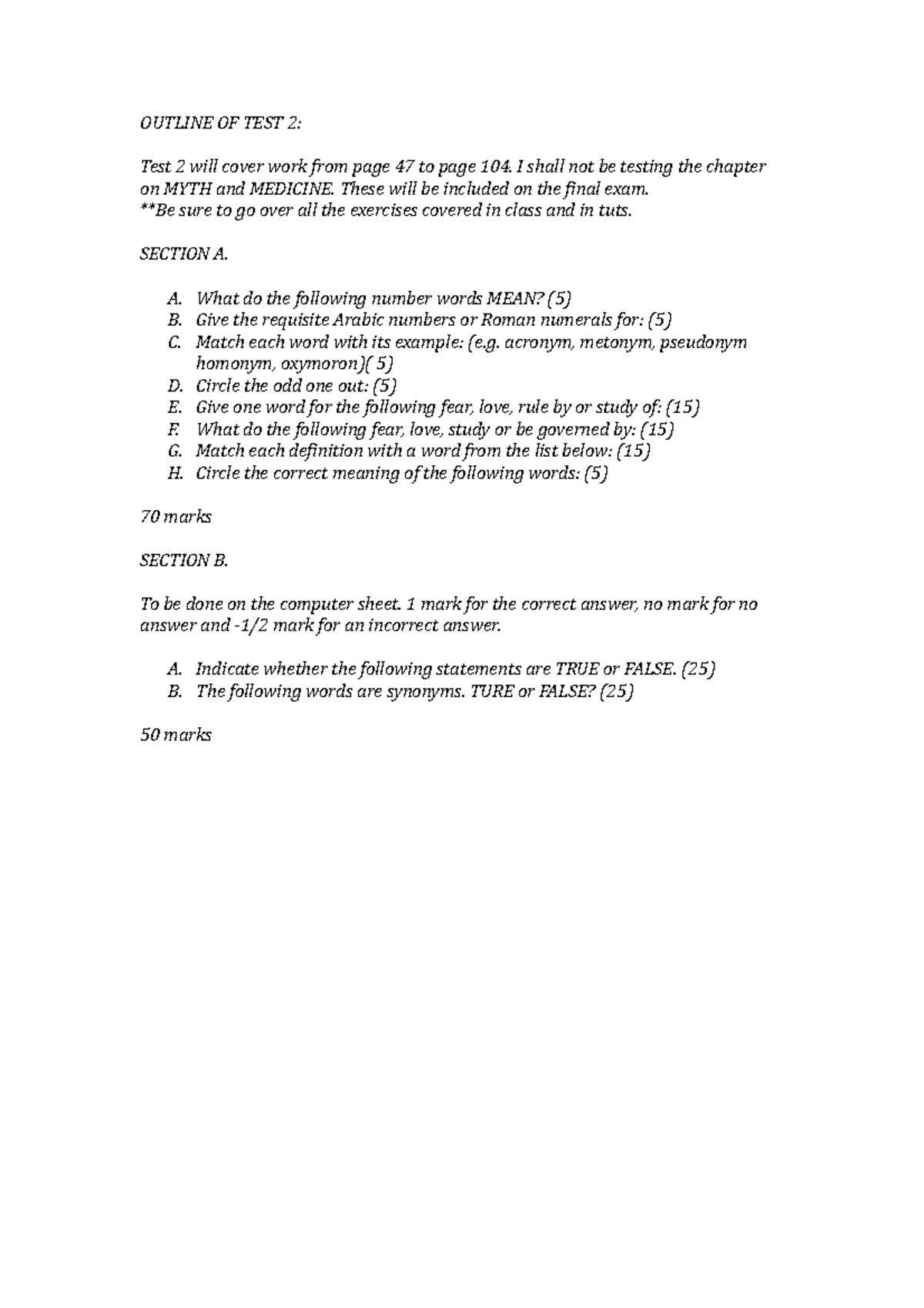 Outline OF TEST 2 - OUTLINE OF TEST 2: Test 2 will cover work from page ...