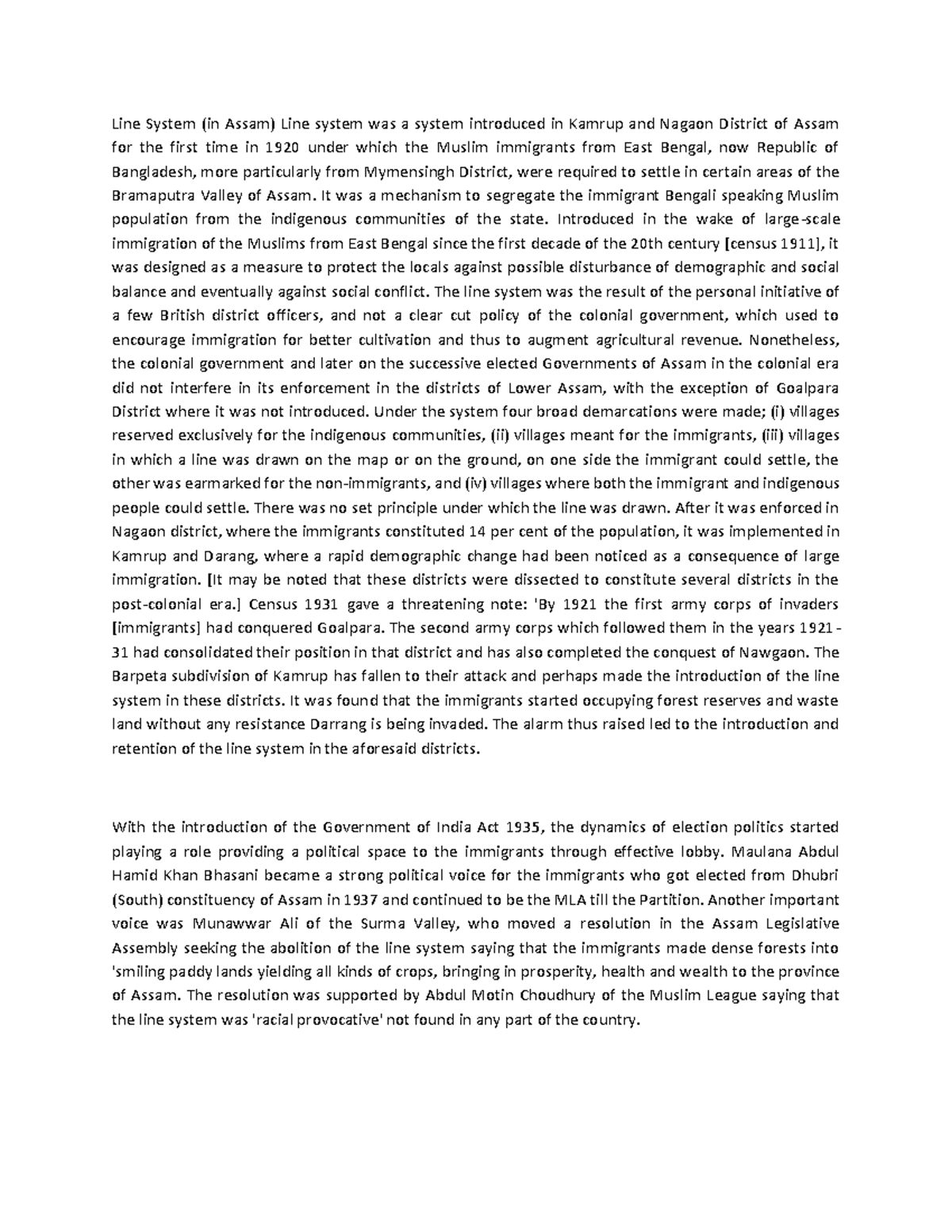 Line System in Assam: Historical Overview and Political Implications ...
