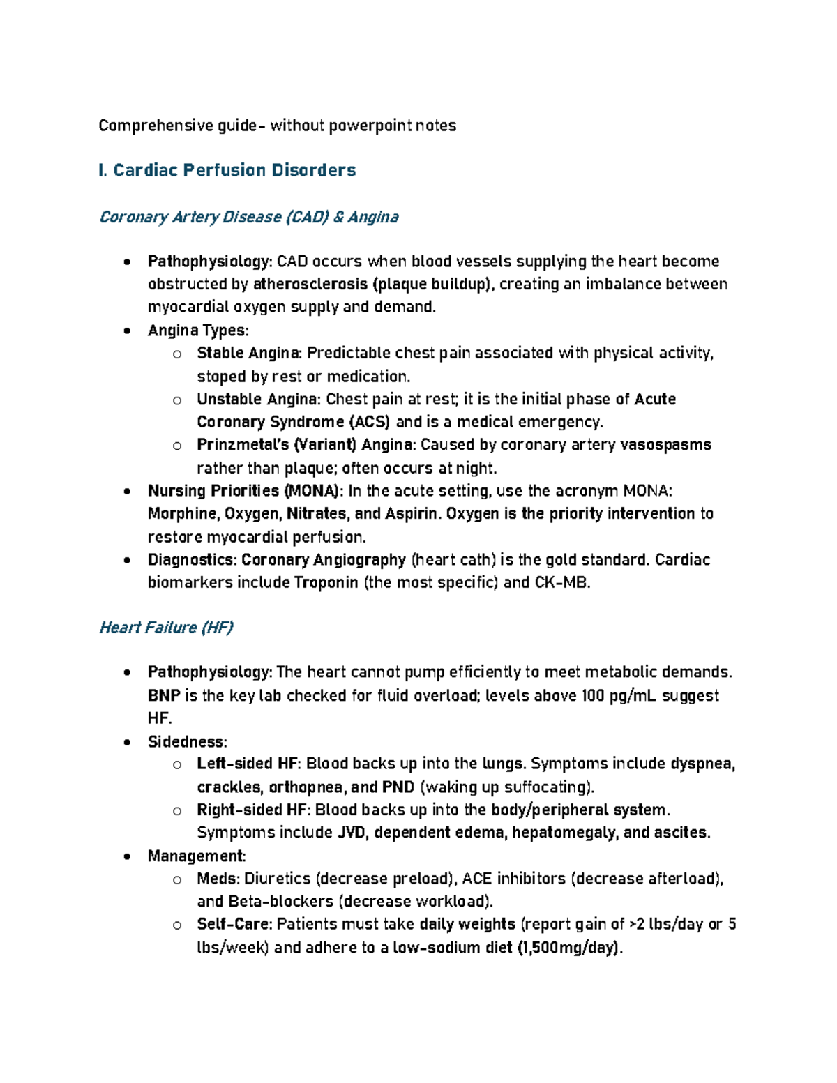 Cardiac and Vascular Disorders Study Guide (NURS 101) - Studocu