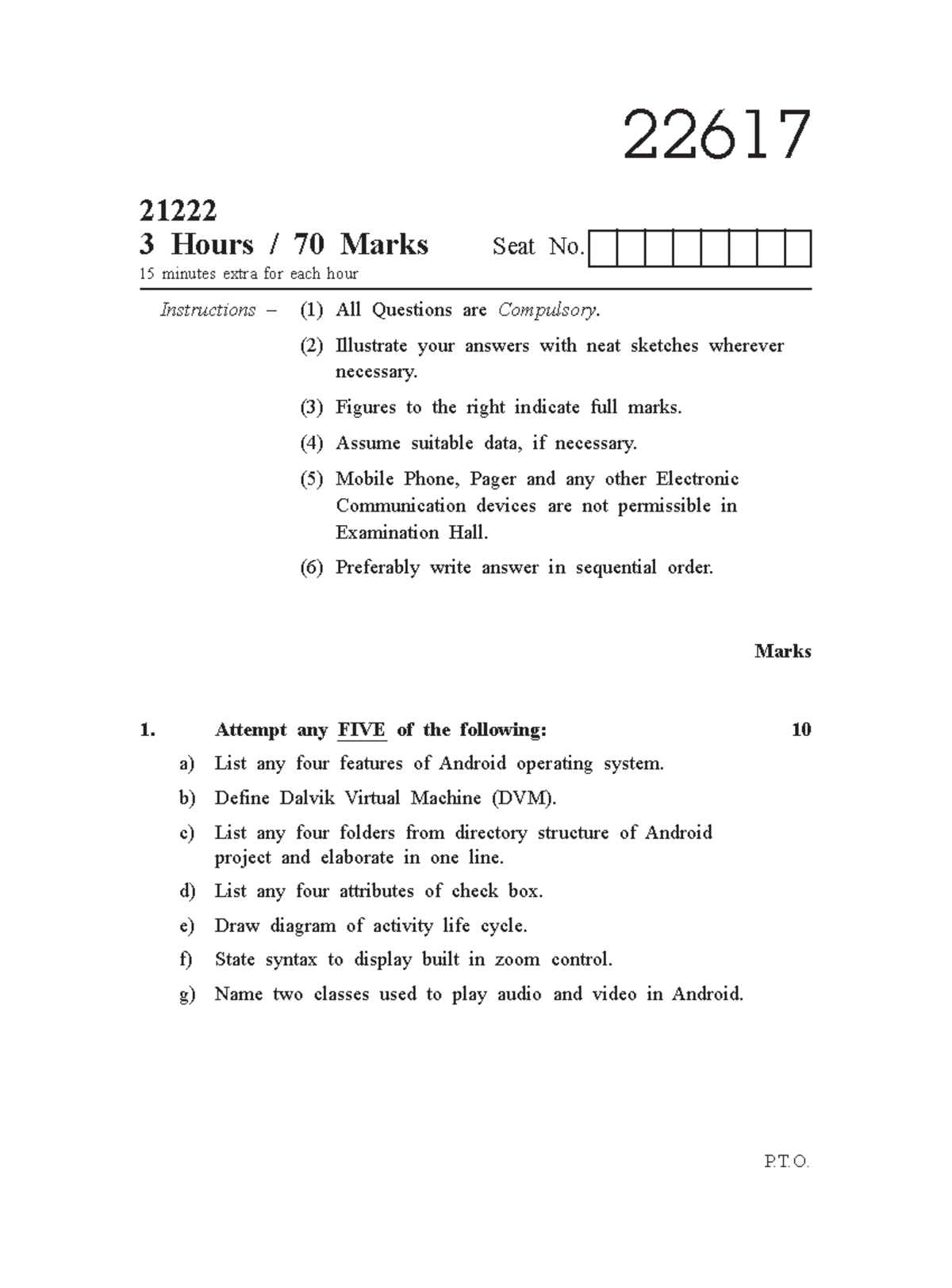 MAD 22617 Previous Year Question Paper: Android Development Exam - Studocu