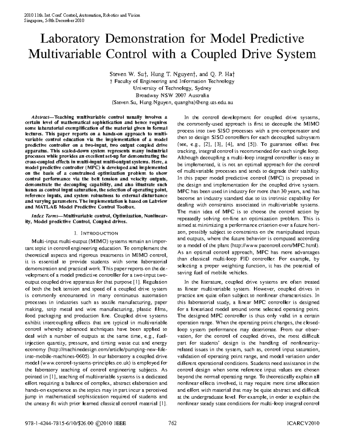 2010 Su CDS Case Study - Model Predictive Control for MIMO Systems ...