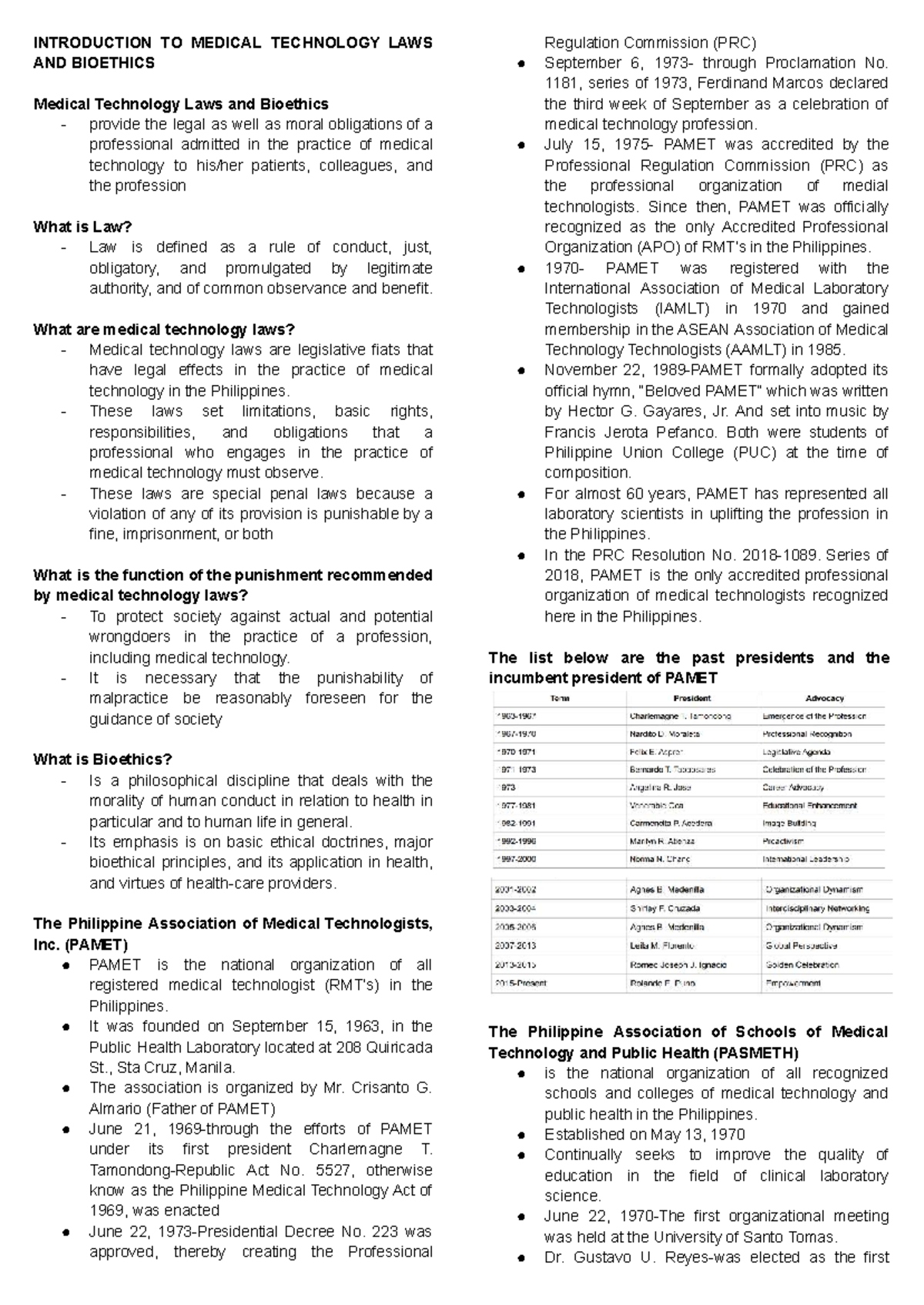 MT LAW 1-3: Overview of Medical Technology Laws & Bioethics - Studocu