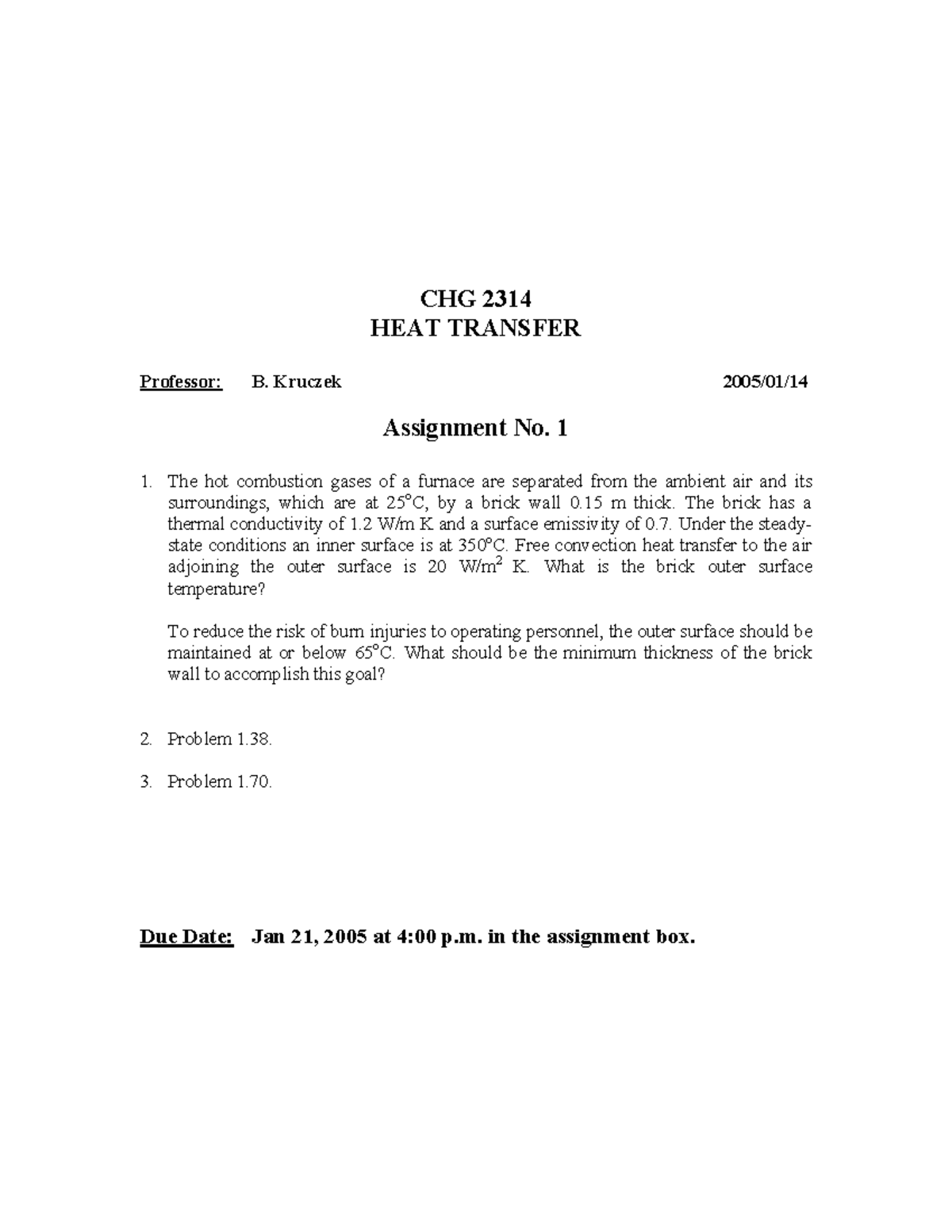 CHG 2314 - Assignment 1 Solutions: Heat Transfer Lecture Notes - Studocu