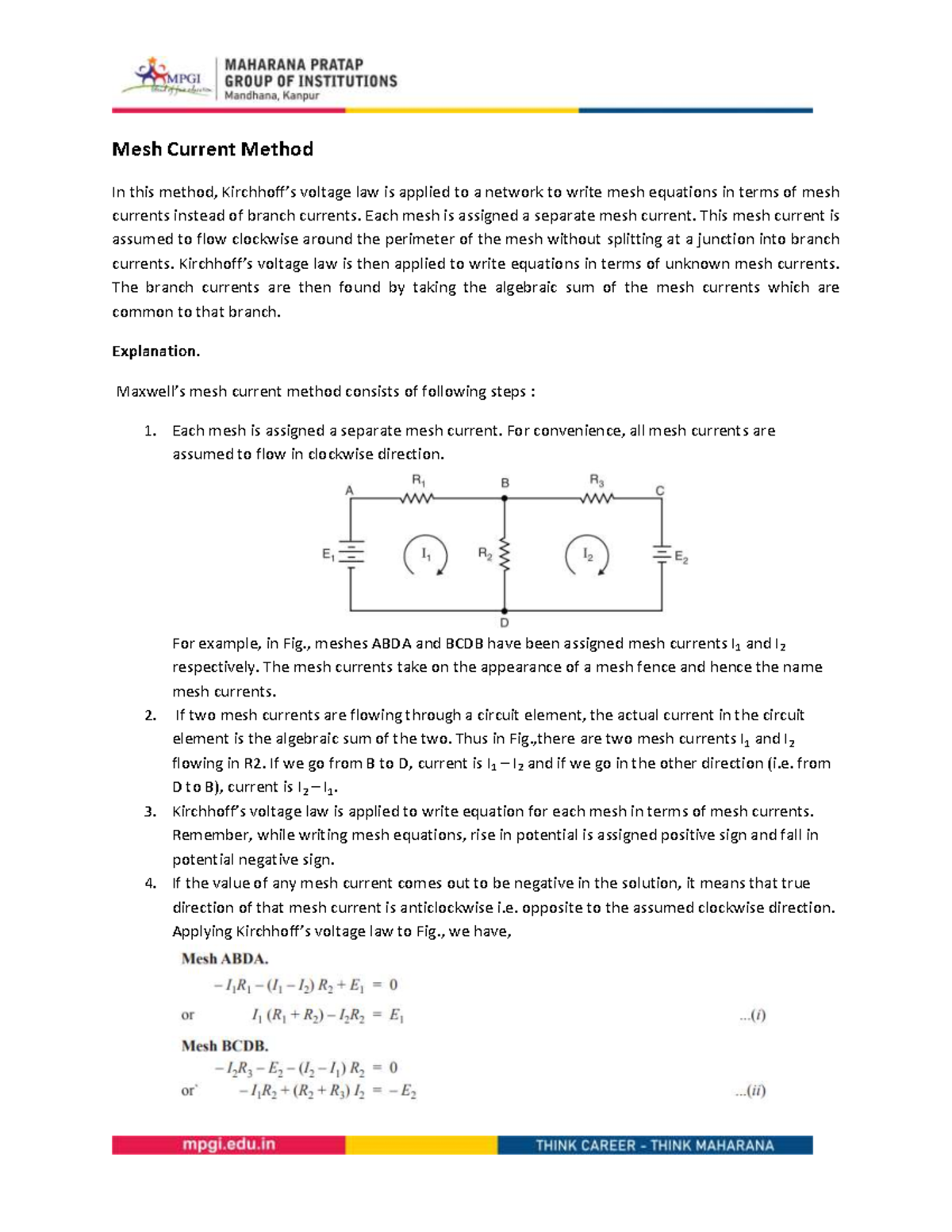 Mesh Current Method Explained - Circuit Analysis Guide - Studocu
