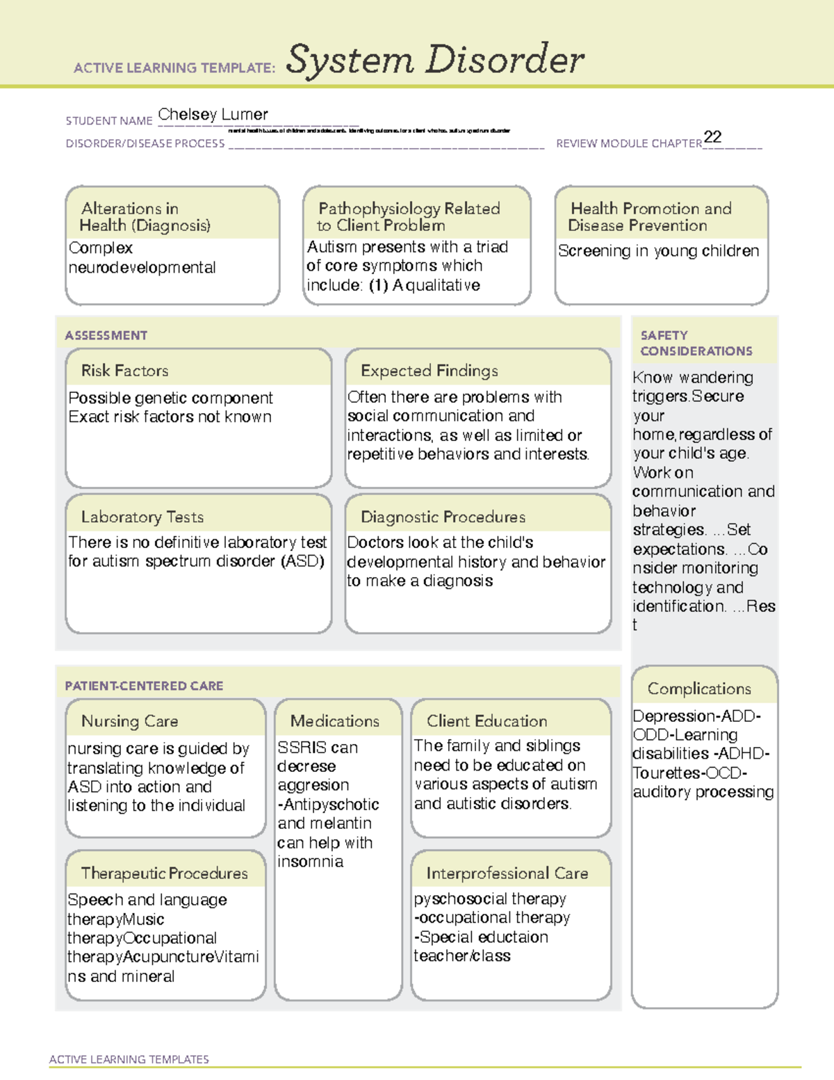 ACTIVE LEARNING TEMPLATE: Autism Spectrum Disorder (ASD) Overview - Studocu