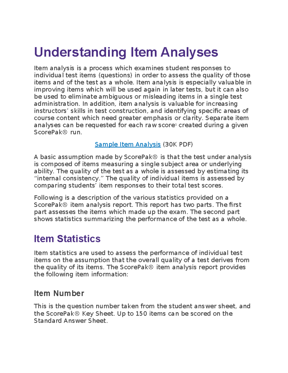 Item Analysis Overview for Test Quality Improvement - Studocu