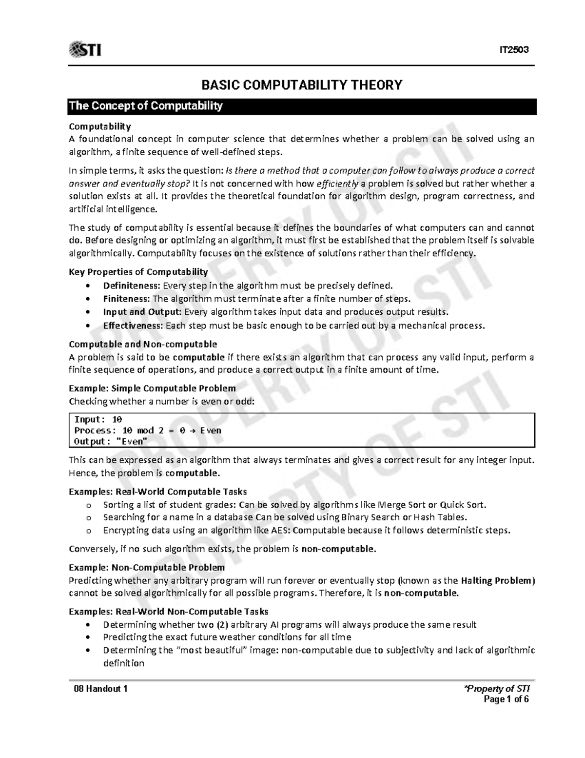 IT2503 Lecture Handout: Basic Computability Theory - Studocu
