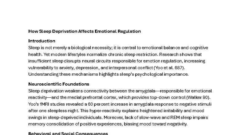 PSY 101: The Impact of Sleep Deprivation on Emotional Regulation - Studocu