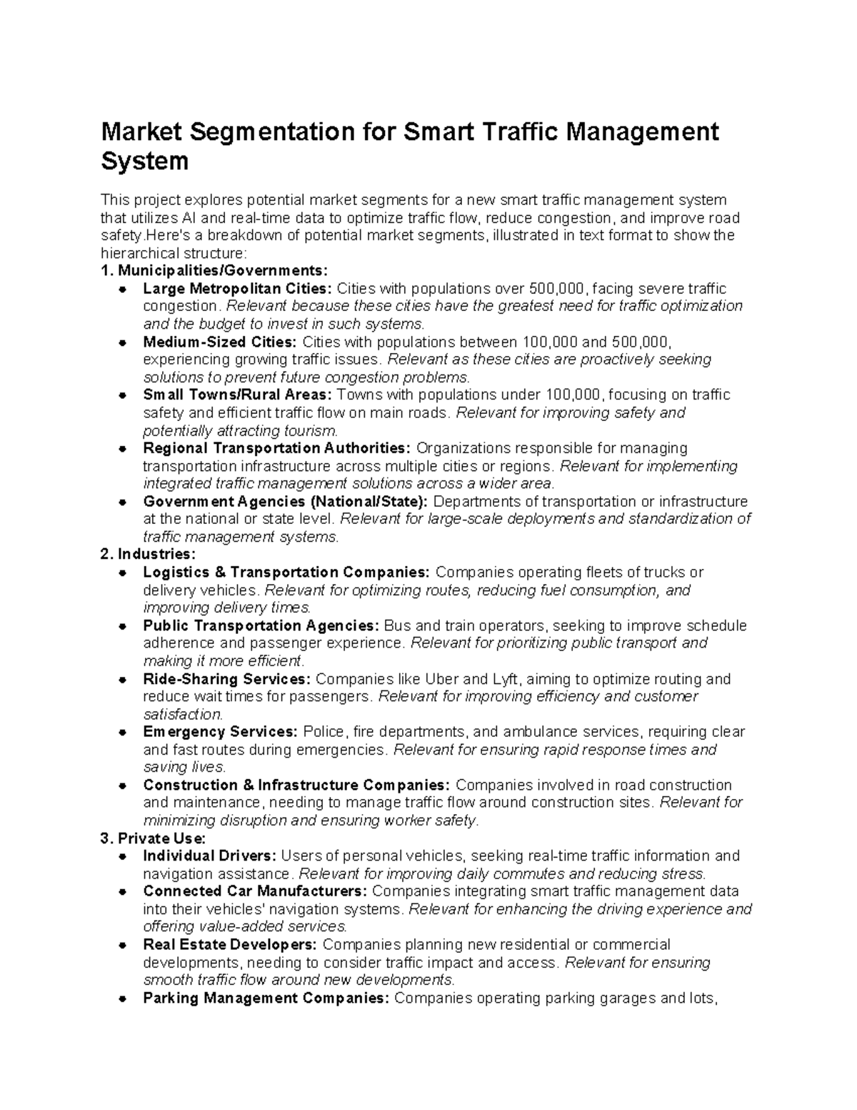 Market Segmentation Analysis for Smart Traffic Management System - Studocu