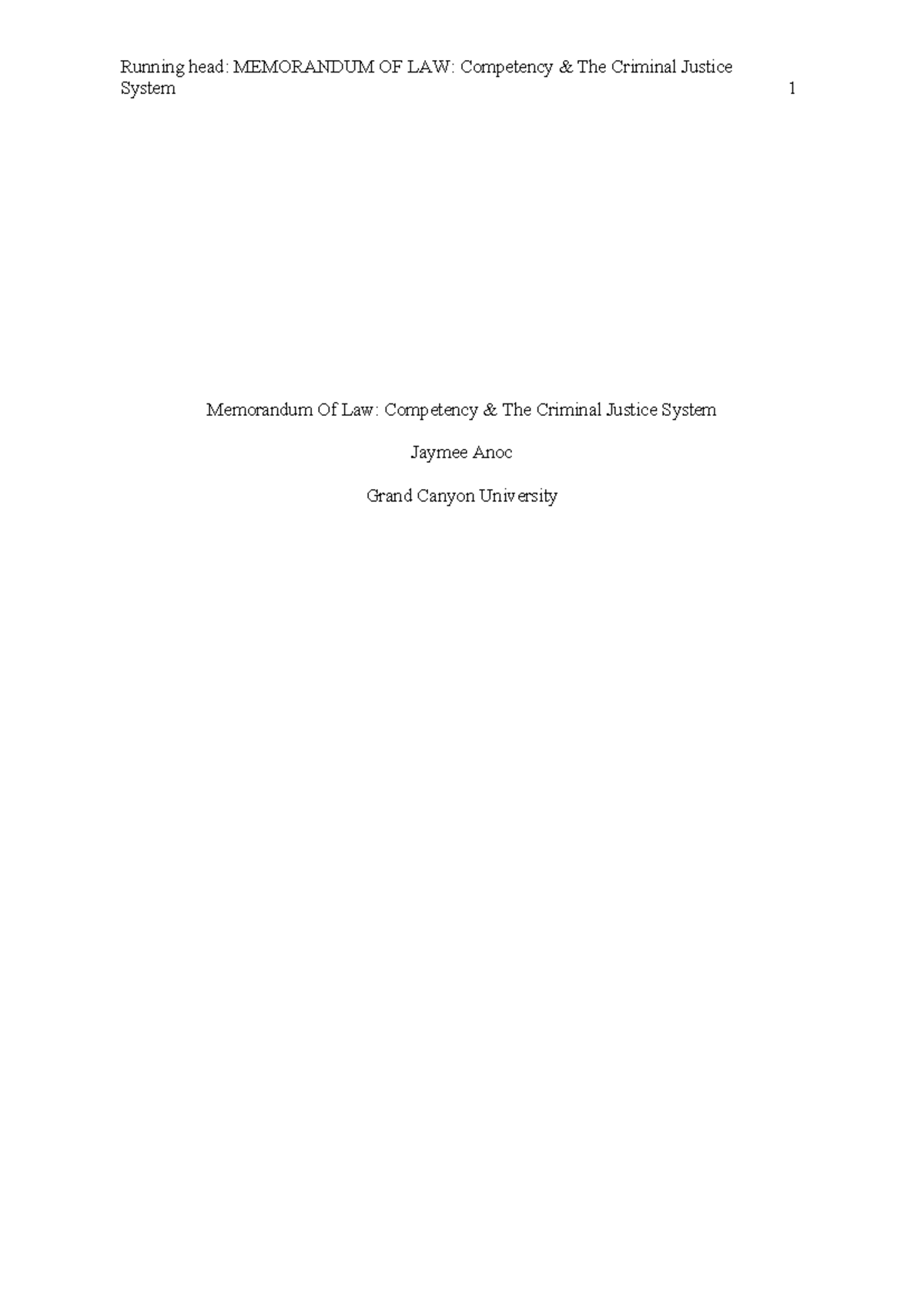Memorandum of Law: Competency Assessment in Criminal Justice System ...
