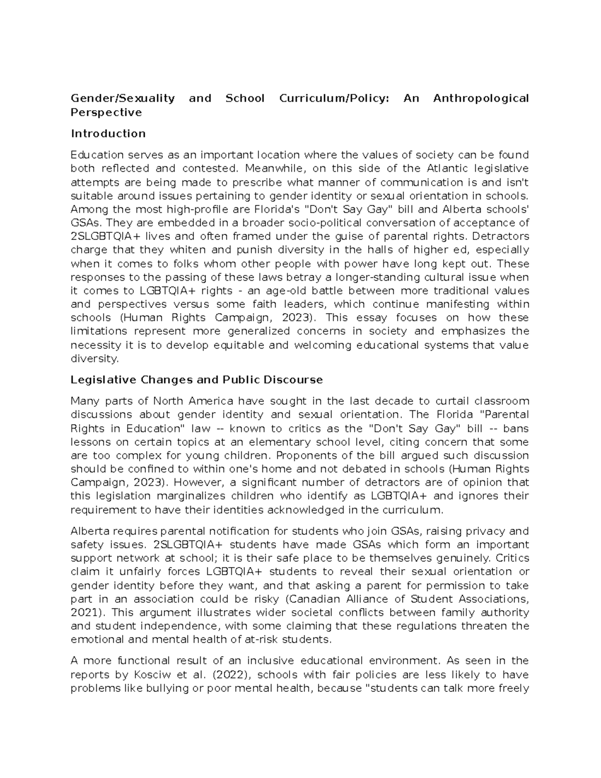 Assignment #1: Gender/Sexuality in School Curriculum - ANTH 1AA3 - Studocu