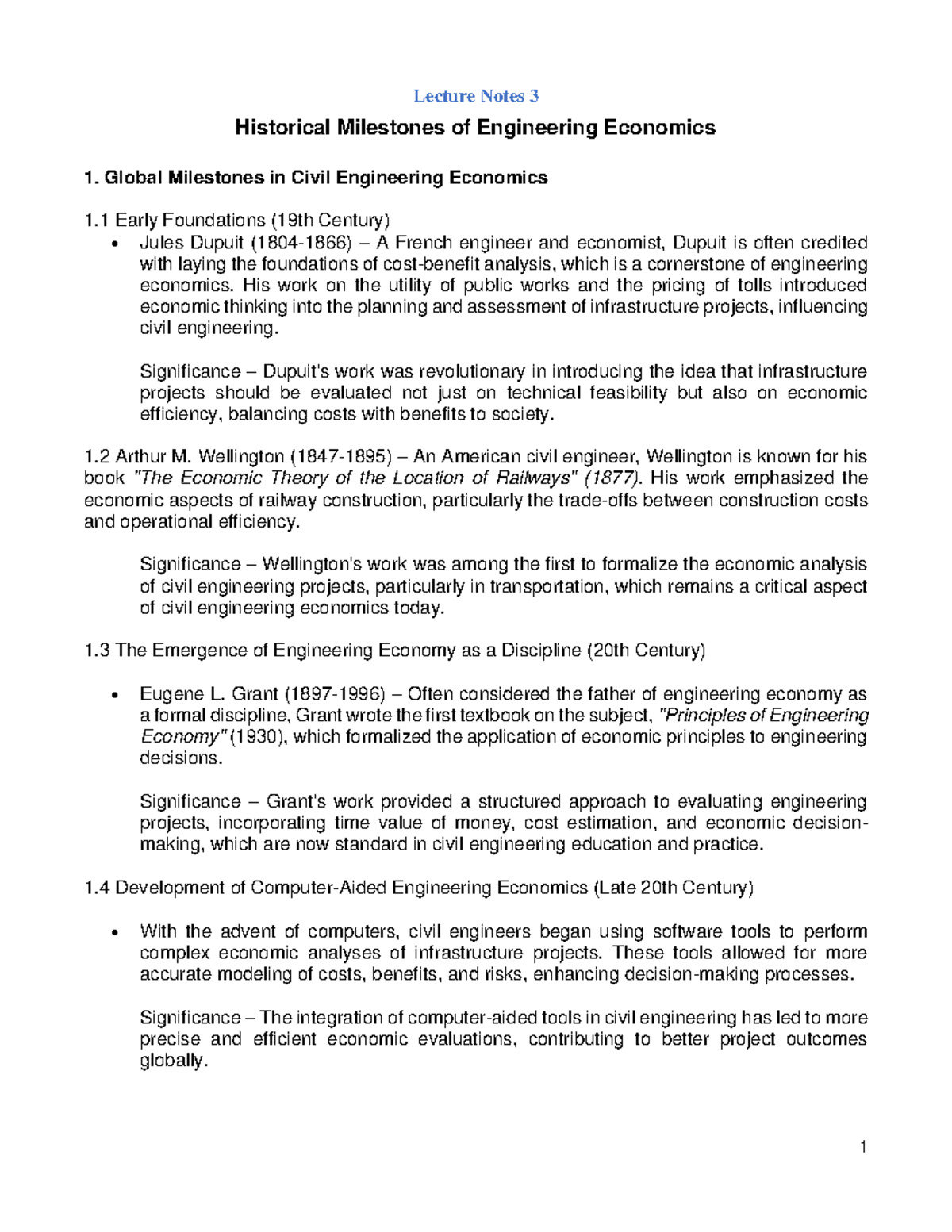 Lecture Notes 3: Key Historical Milestones in Engineering Economics ...
