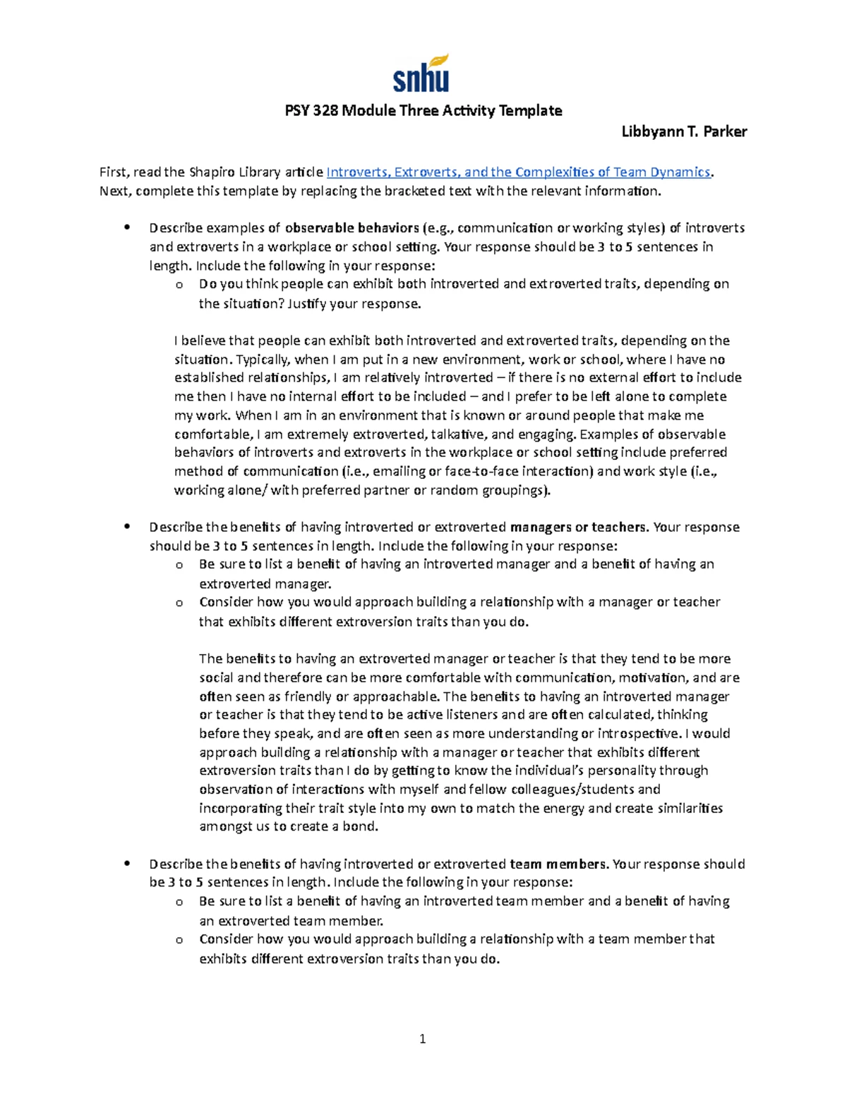 Module 5 Activity PSY-328 - PSY 328 Module Five Activity Template ...