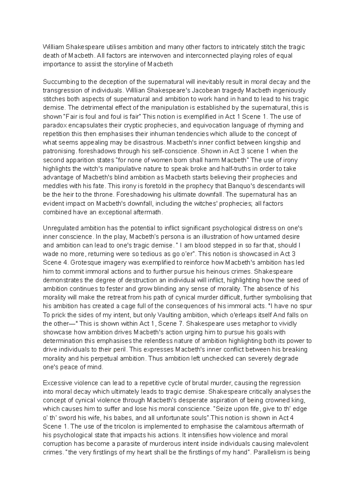 ENG 101: Ambition and the Supernatural in Shakespeare's Macbeth Essay ...