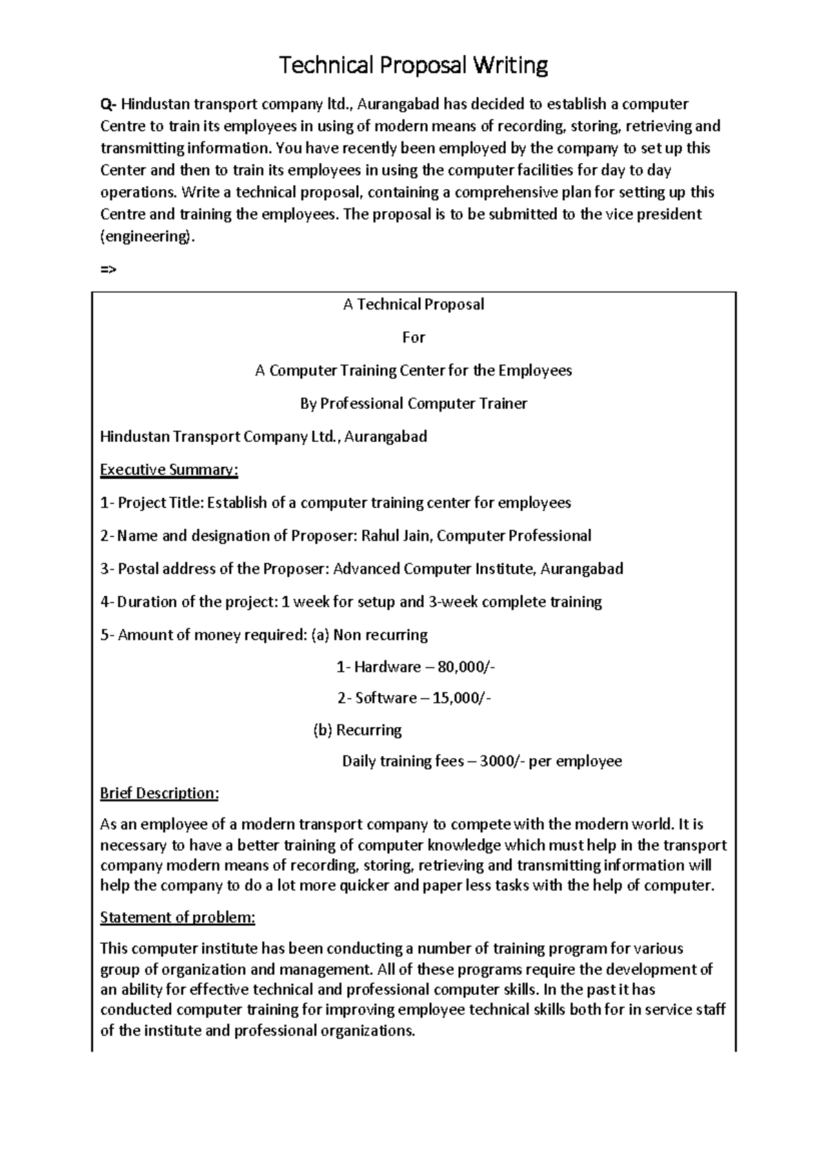 Proposal for Establishing a Computer Training Center (CTC) - Studocu