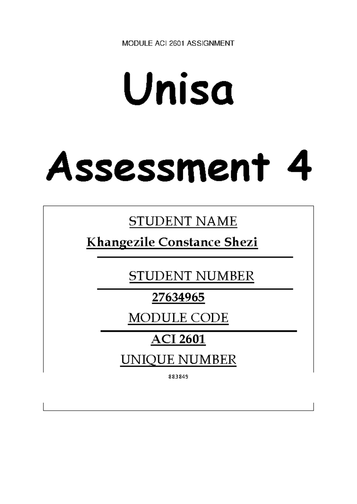 ACI 2601 Assignment 4: Probability and Statistics Analysis - Studocu