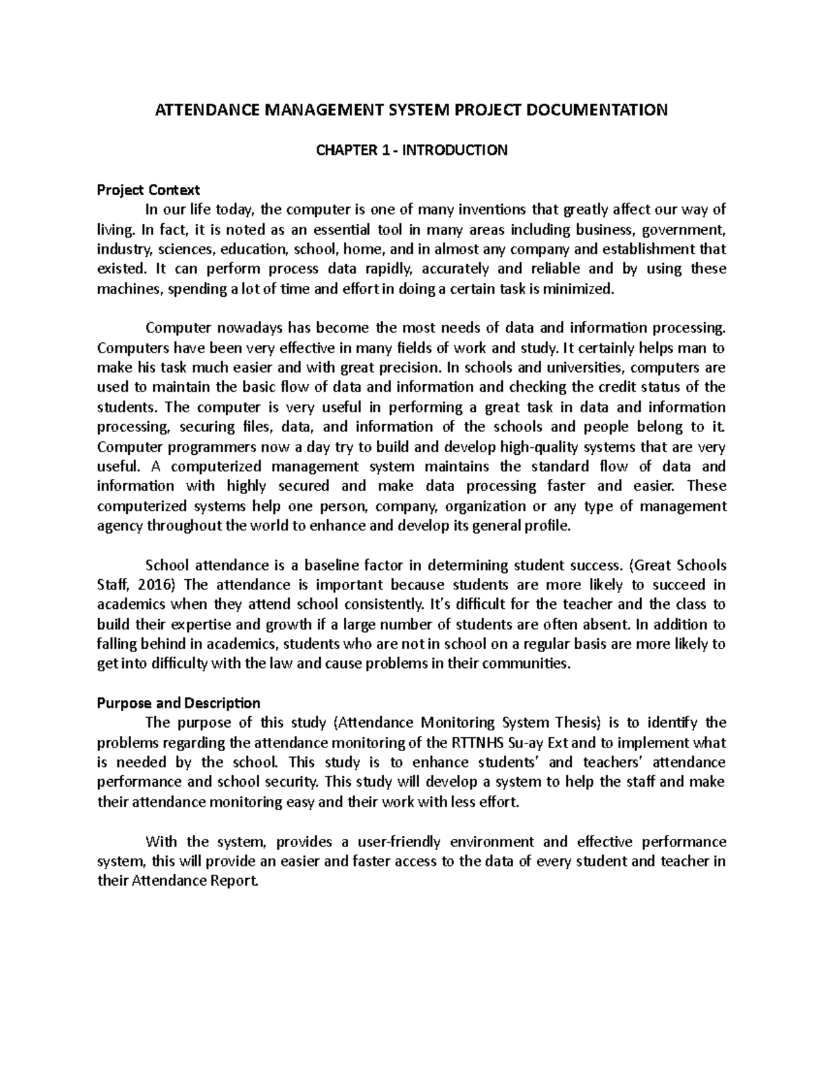Attendance Management System Project Documentation (RTTNHS) - Studocu