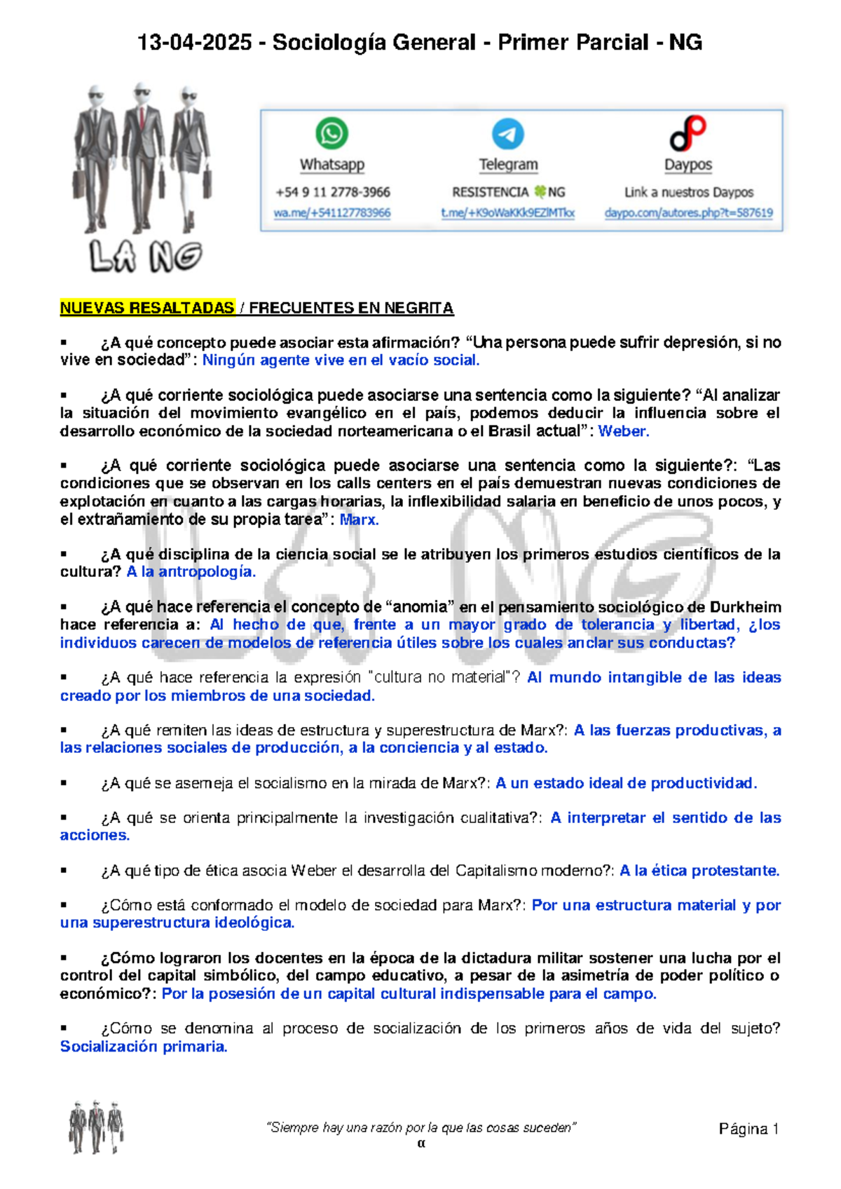 Sociología General - Primer Parcial: Preguntas Actualizadas 2025 - Document Preview