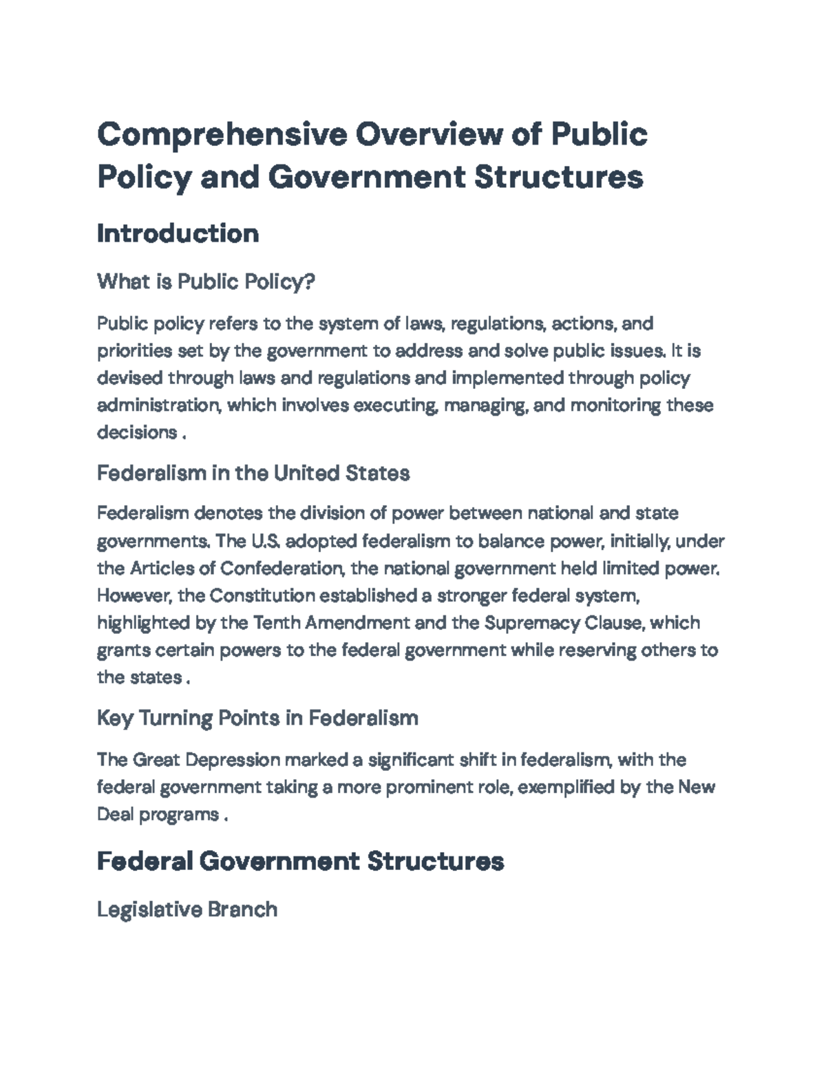 Comprehensive Review of Public Policy and Governance Concepts ...