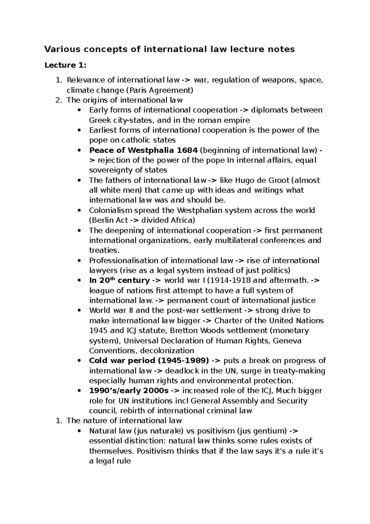 International Law Concepts: Lecture Notes for IL 101 - Studeersnel
