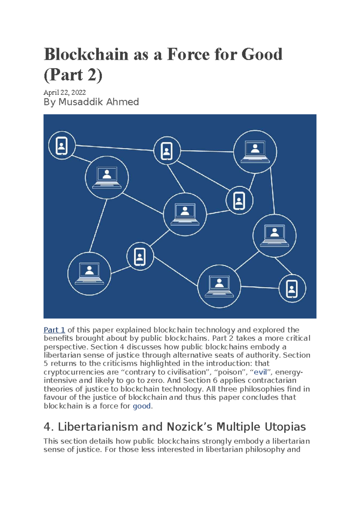 Blockchain as a Force for Good: Critical Perspectives (Part 2) - Studocu