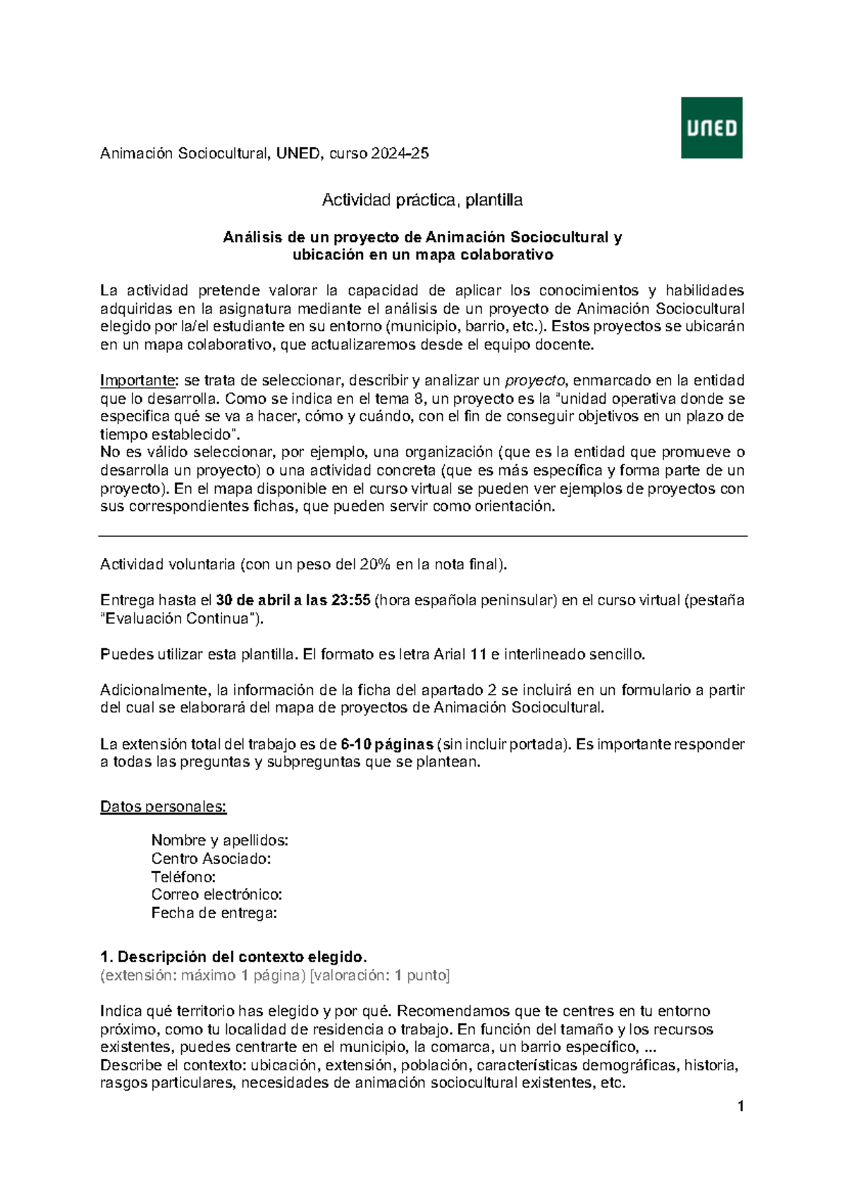Plantilla activ asc 24-25 - Animación Sociocultural, UNED, curso 20 24 ...