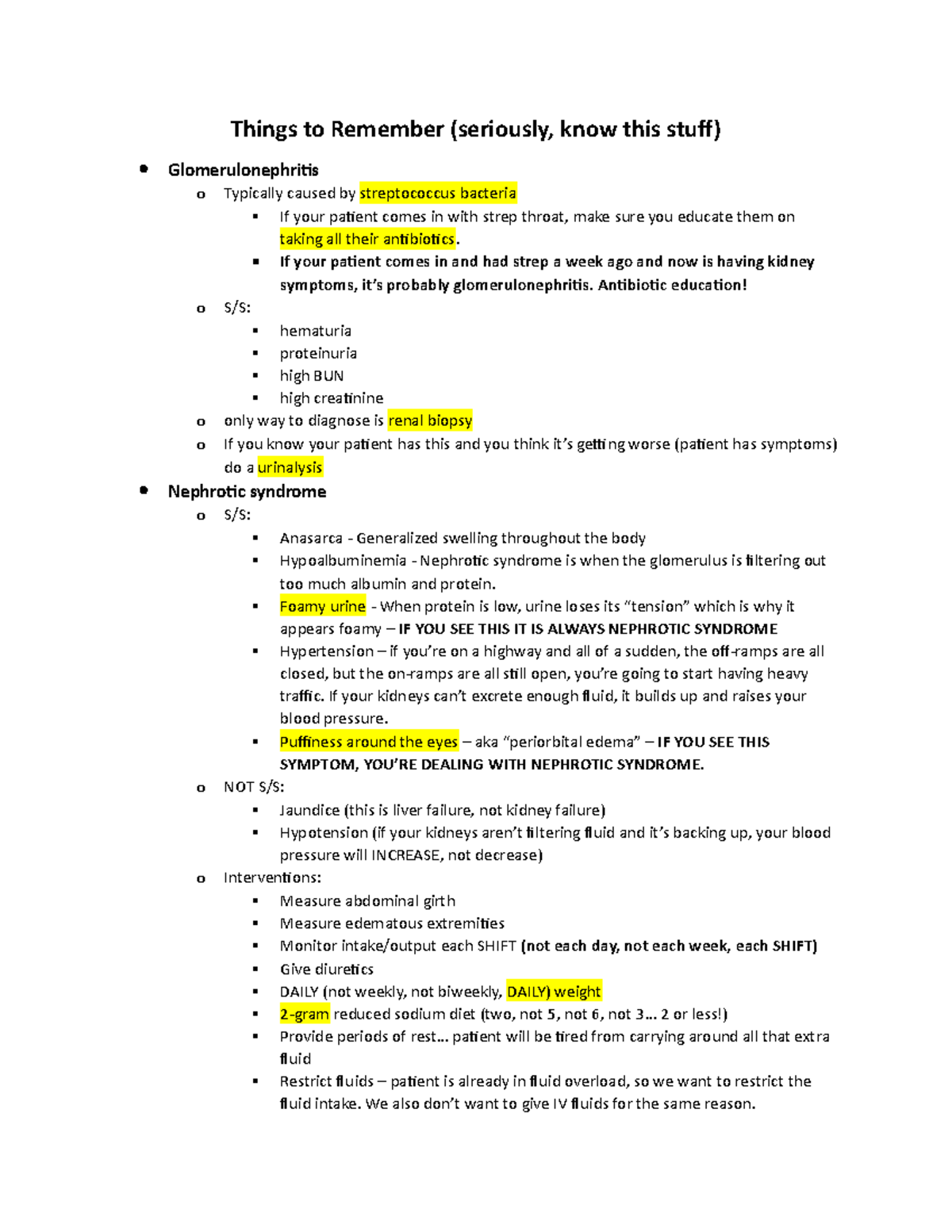 212 Nursing Exam Review Notes: Glomerulonephritis & AKI - Studocu