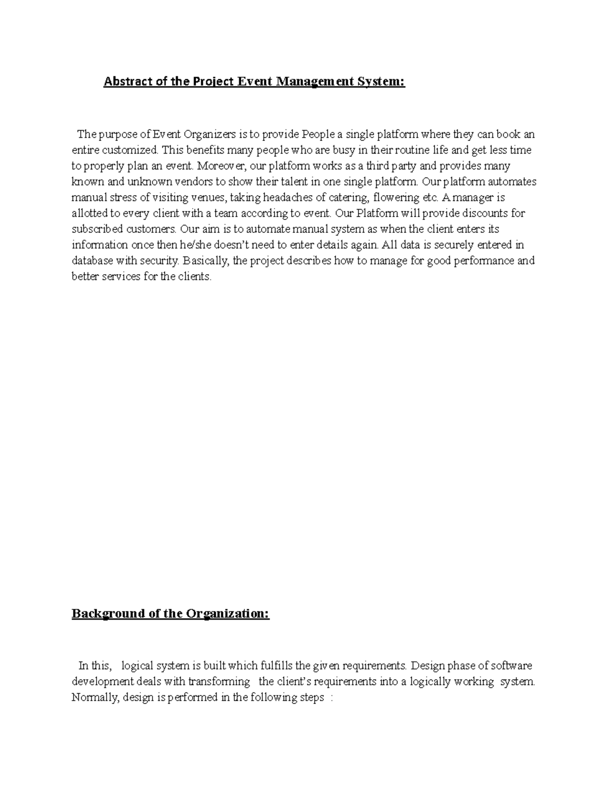 Event Management System Project Abstract: Overview and Design Details ...