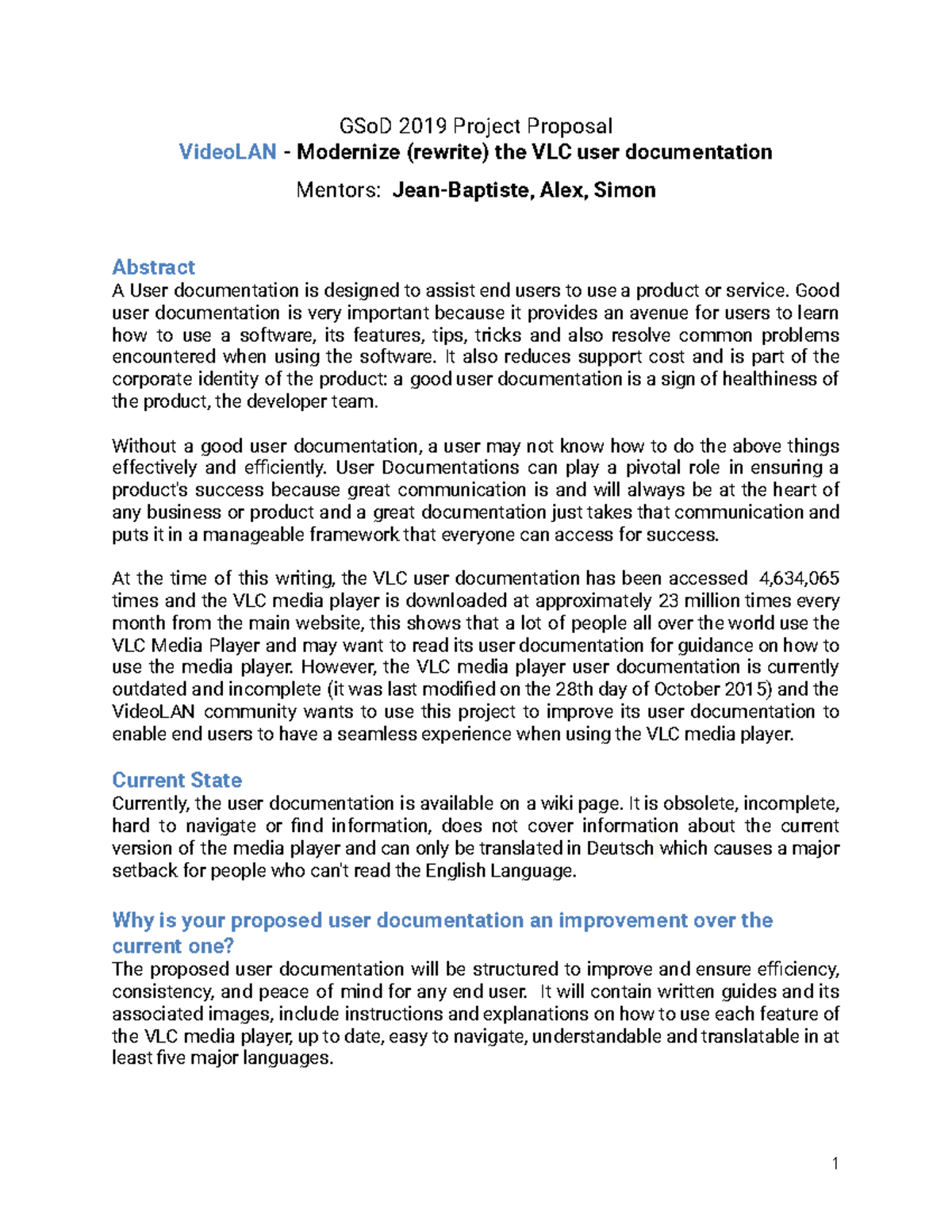 Google Season of Docs proposal for VLC - GSoD 2019 Project Proposal ...