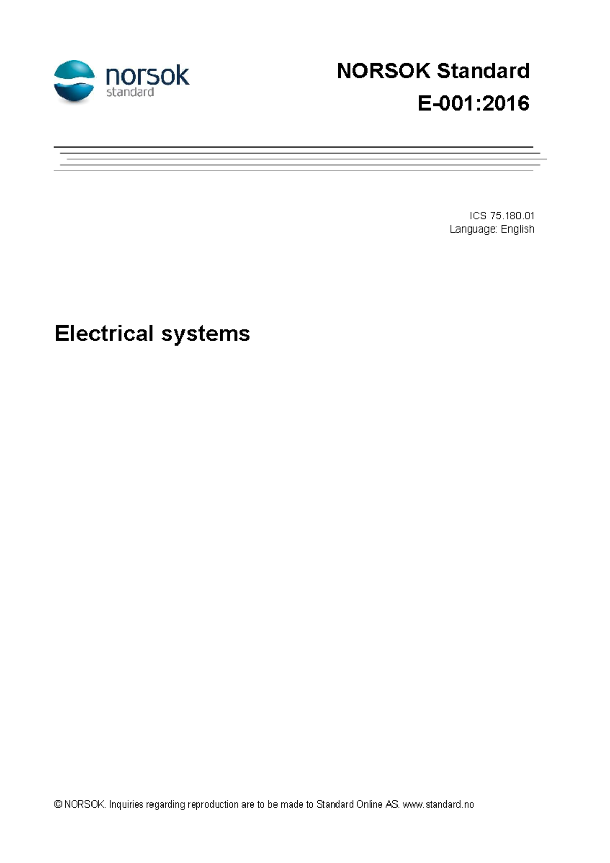 NORSOK E-001 2016: Electrical Systems Standards Overview - Studocu