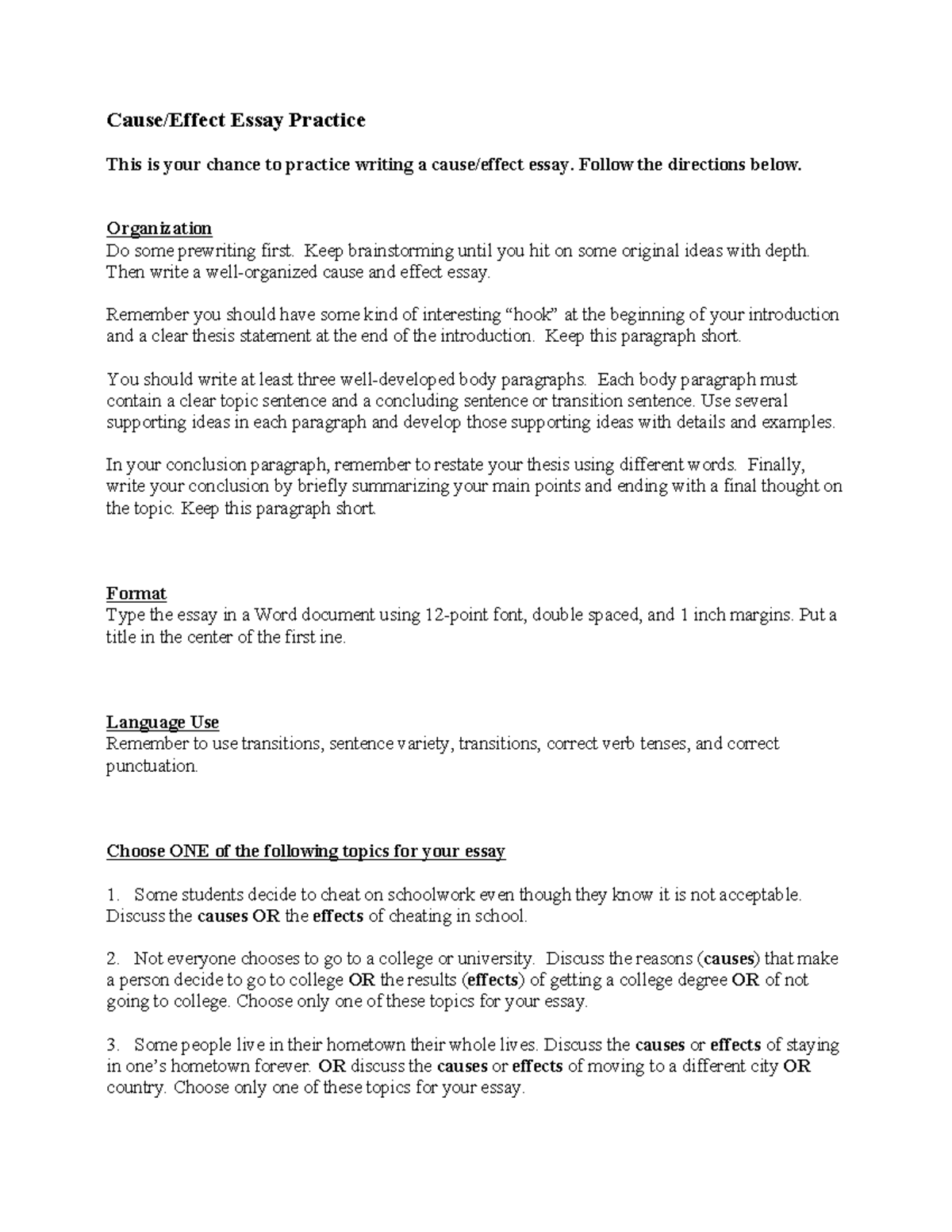 ENG101 Essay Practice: Cause and Effect Writing Guide - Studocu